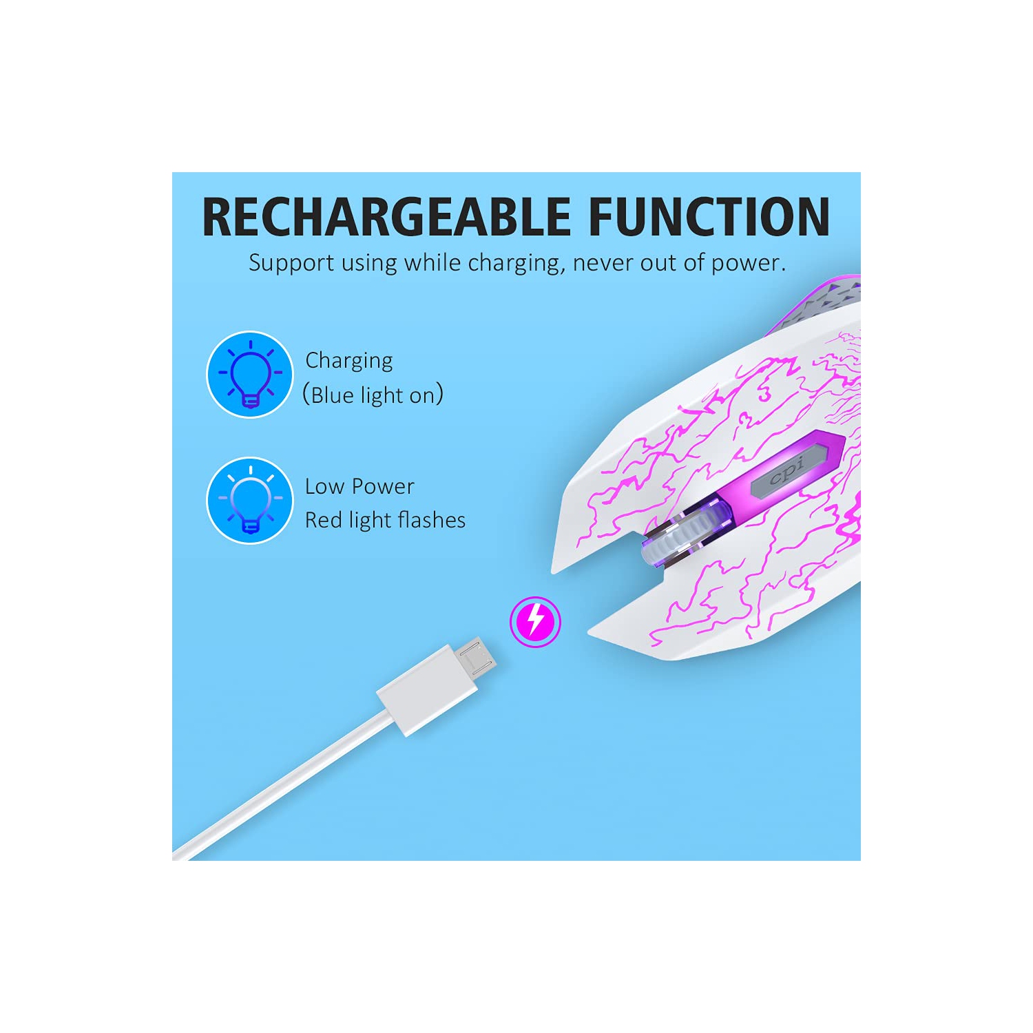 VersionTECH. Wireless Gaming Mouse, Rechargeable Computer Mouse Mice with Colorful LED Lights, Silent Click, 2.4G USB Nano R