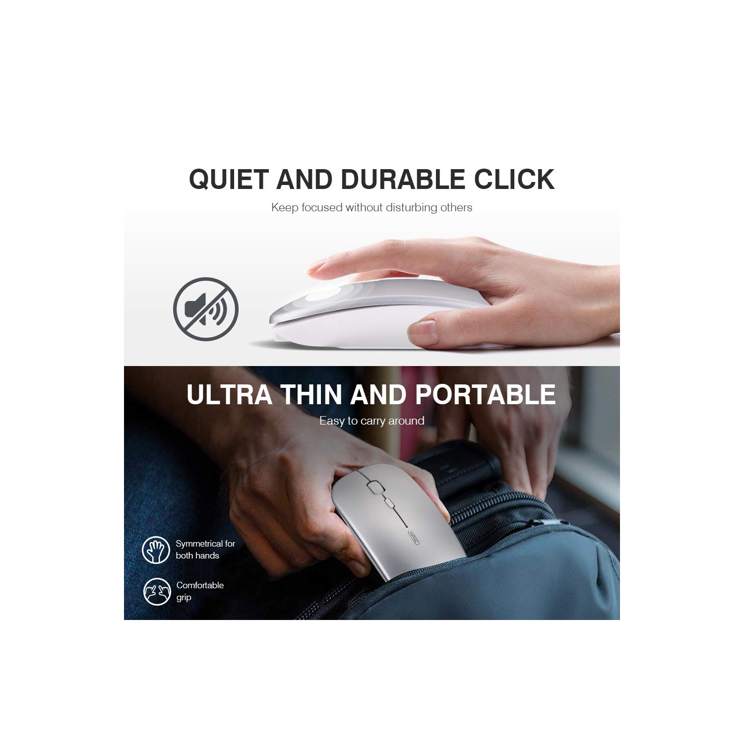 INPHIC Wireless Mouse, Slim Silent Click Rechargeable 2.4G Wireless Mice 1602DPI Mini Optical Portable Travel Cordless Mouse