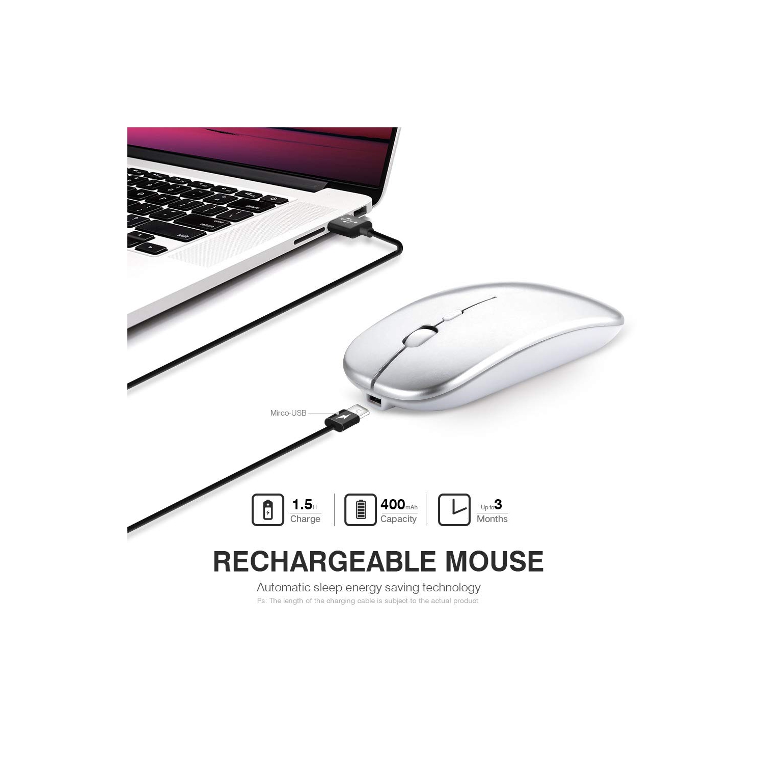 INPHIC Wireless Mouse, Slim Silent Click Rechargeable 2.4G Wireless Mice 1602DPI Mini Optical Portable Travel Cordless Mouse