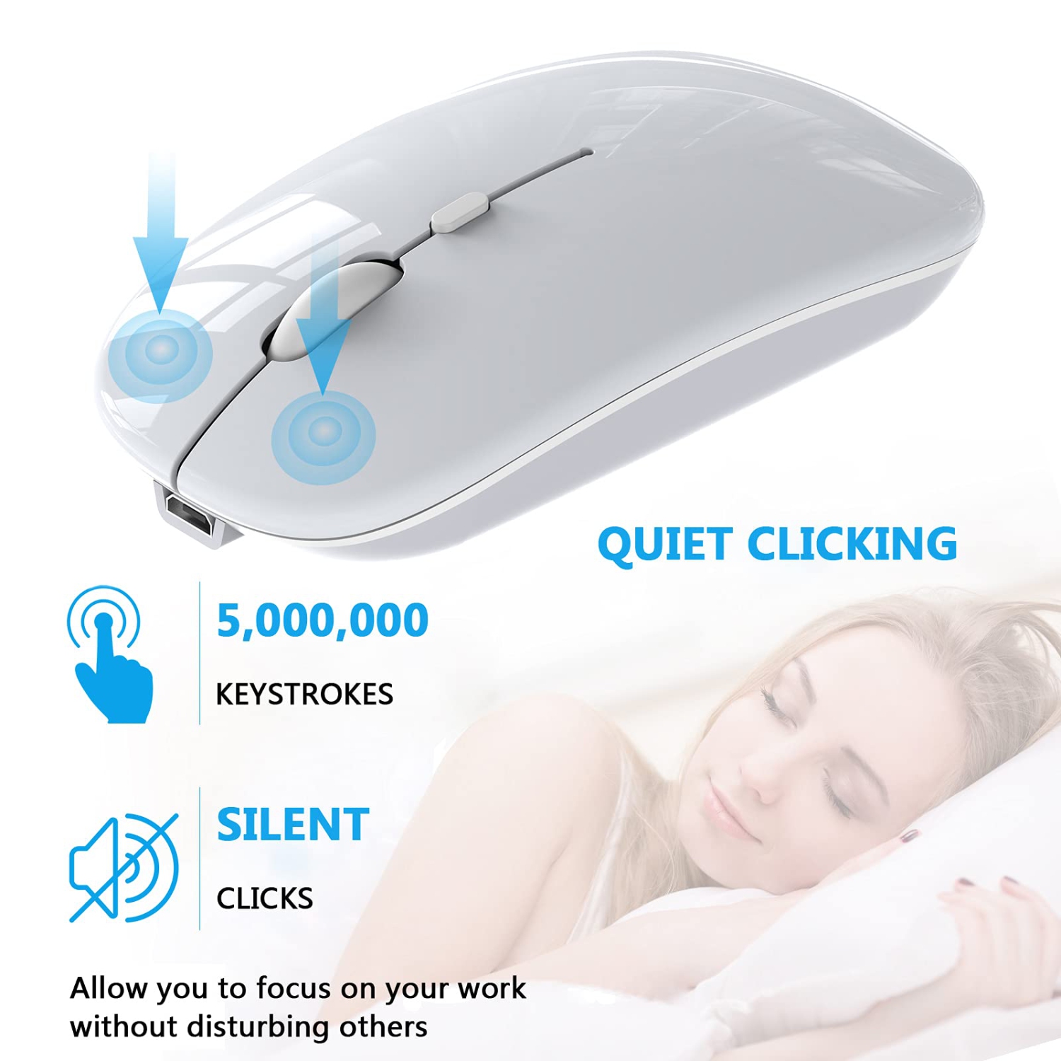 2.4G Computer Wireless Mouse, Bluetooth Mouse, Portable Silent Rechargeable Cordless Mice 3 Adjustable DPI for Laptop Deskto