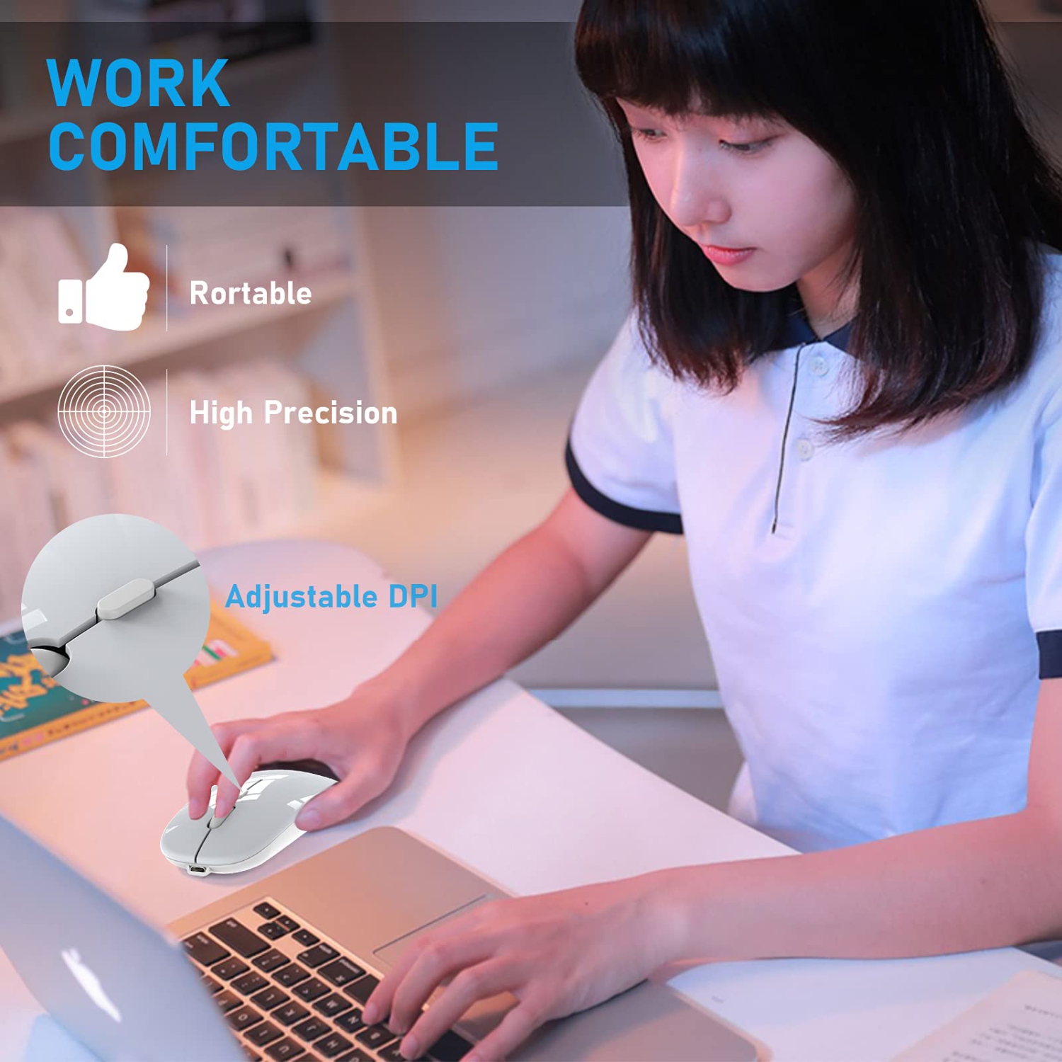 2.4G Computer Wireless Mouse, Bluetooth Mouse, Portable Silent Rechargeable Cordless Mice 3 Adjustable DPI for Laptop Deskto