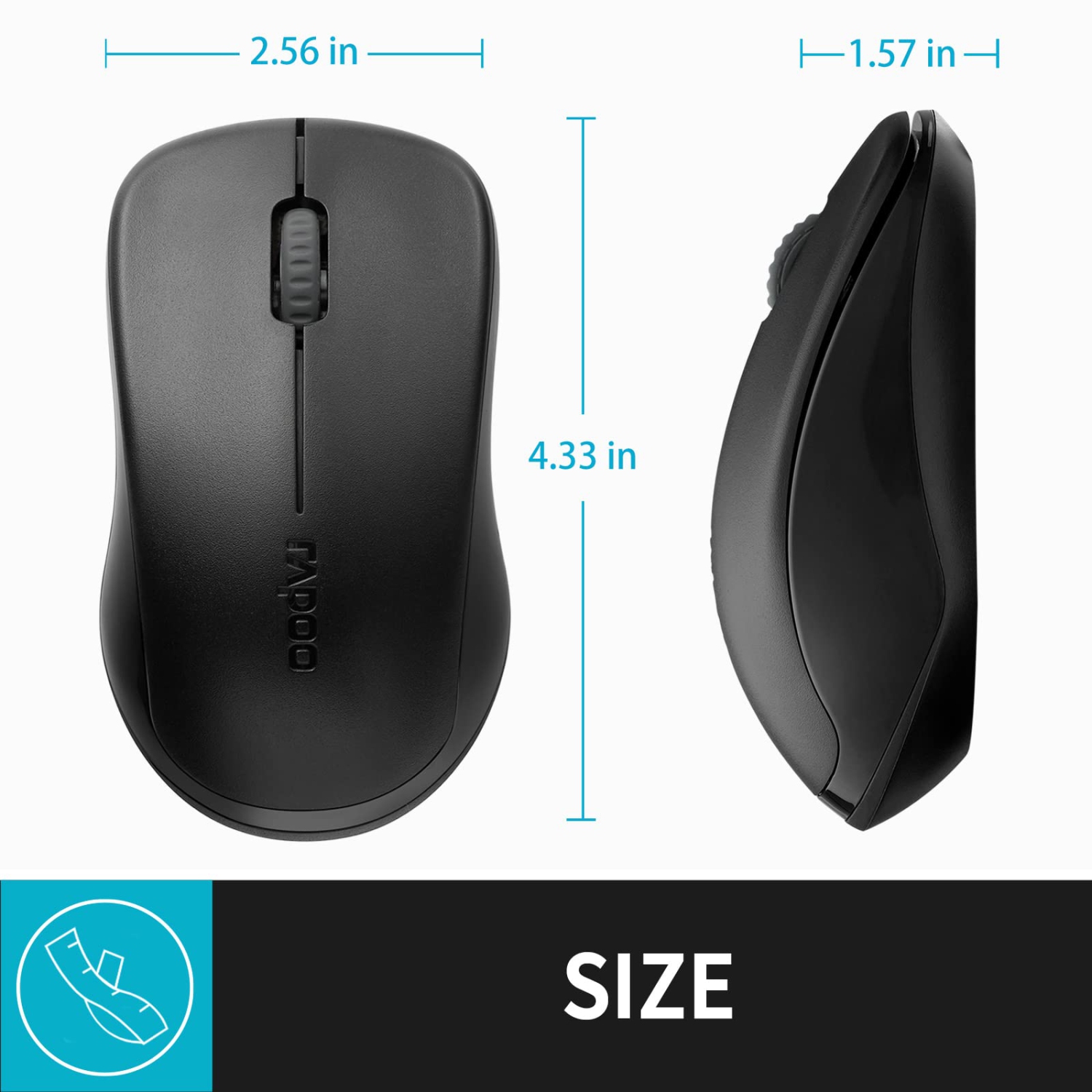 RAPOO 1680 2.4G Quiet Wireless Mouse, Portable USB Receiver, Long Range and Battery Life, Suitable for Desktop Computers Lap