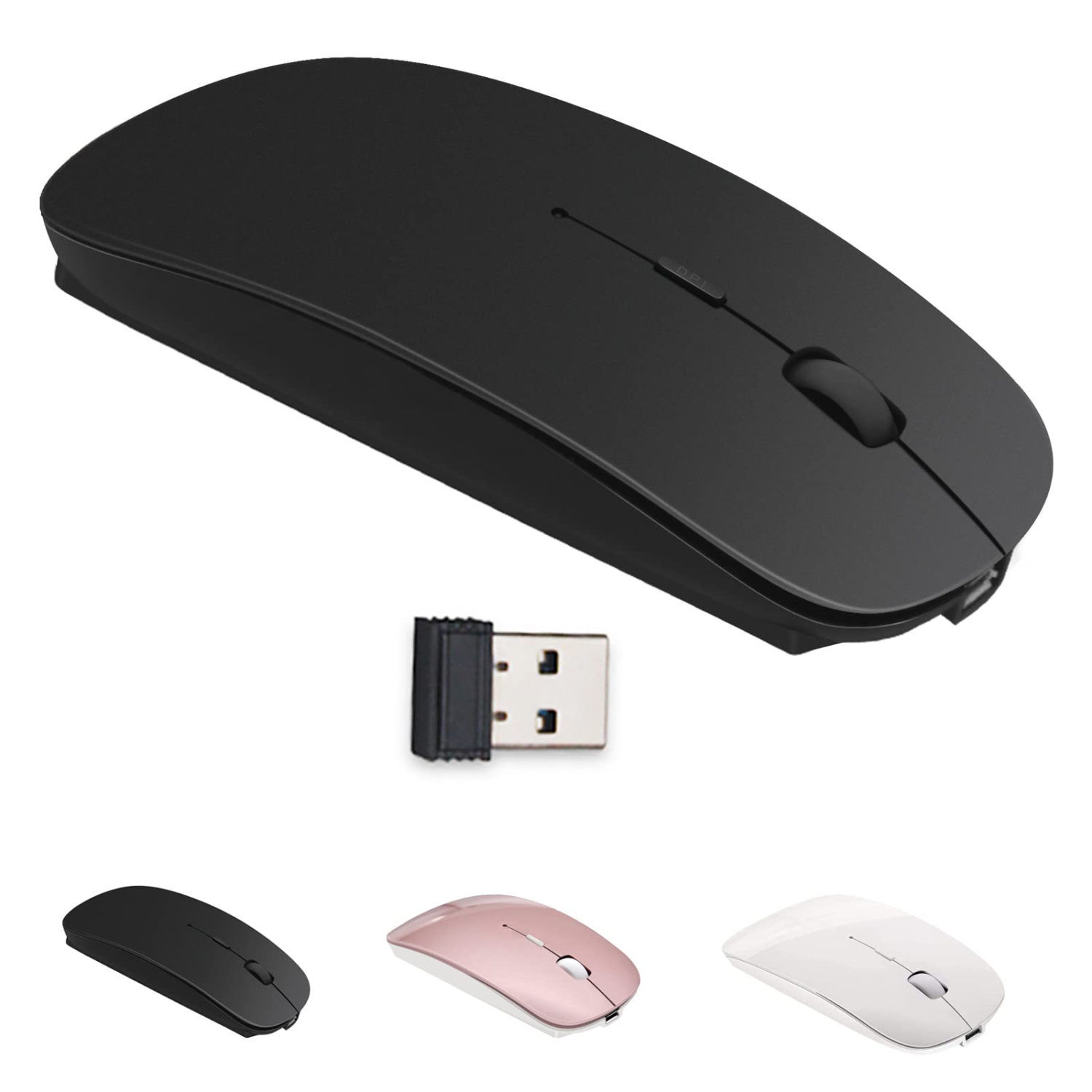Rechargeable 2.4G Slim Wireless Mouse - Tsmine Optical Mice with USB Nano Receiver(Stored Within The Back of The Mouse) for