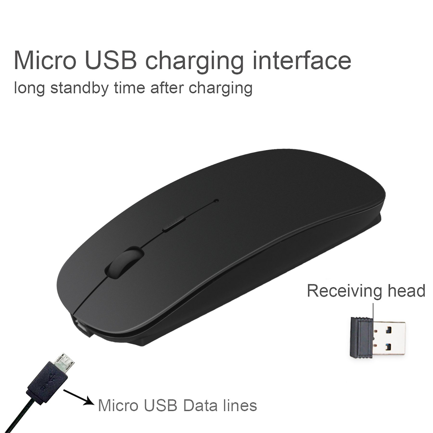 Rechargeable 2.4G Slim Wireless Mouse - Tsmine Optical Mice with USB Nano Receiver(Stored Within The Back of The Mouse) for