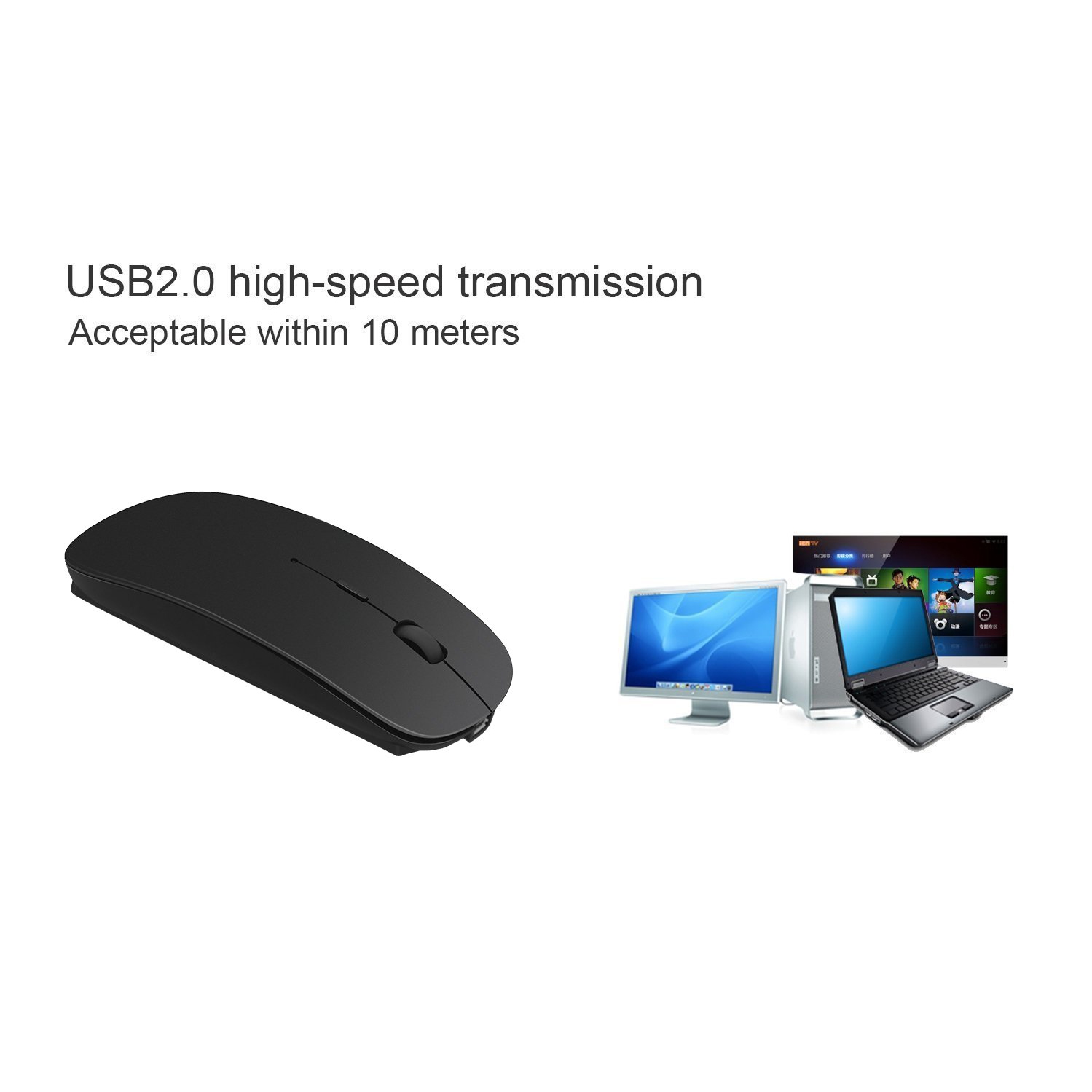 Rechargeable 2.4G Slim Wireless Mouse - Tsmine Optical Mice with USB Nano Receiver(Stored Within The Back of The Mouse) for
