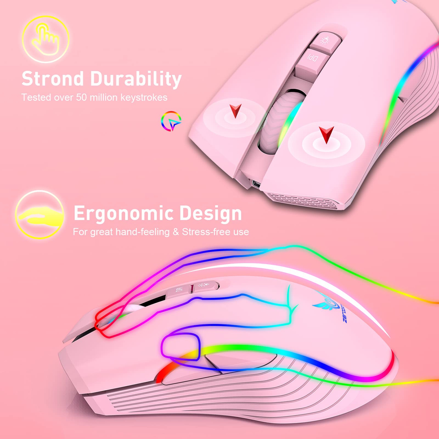 Rechargeable Wireless Gaming Mouse, RGB LED Backlit Mouse with 4 Adjustable DPI, 7 Button, 2.4G USB Optical Gaming Ergonomic