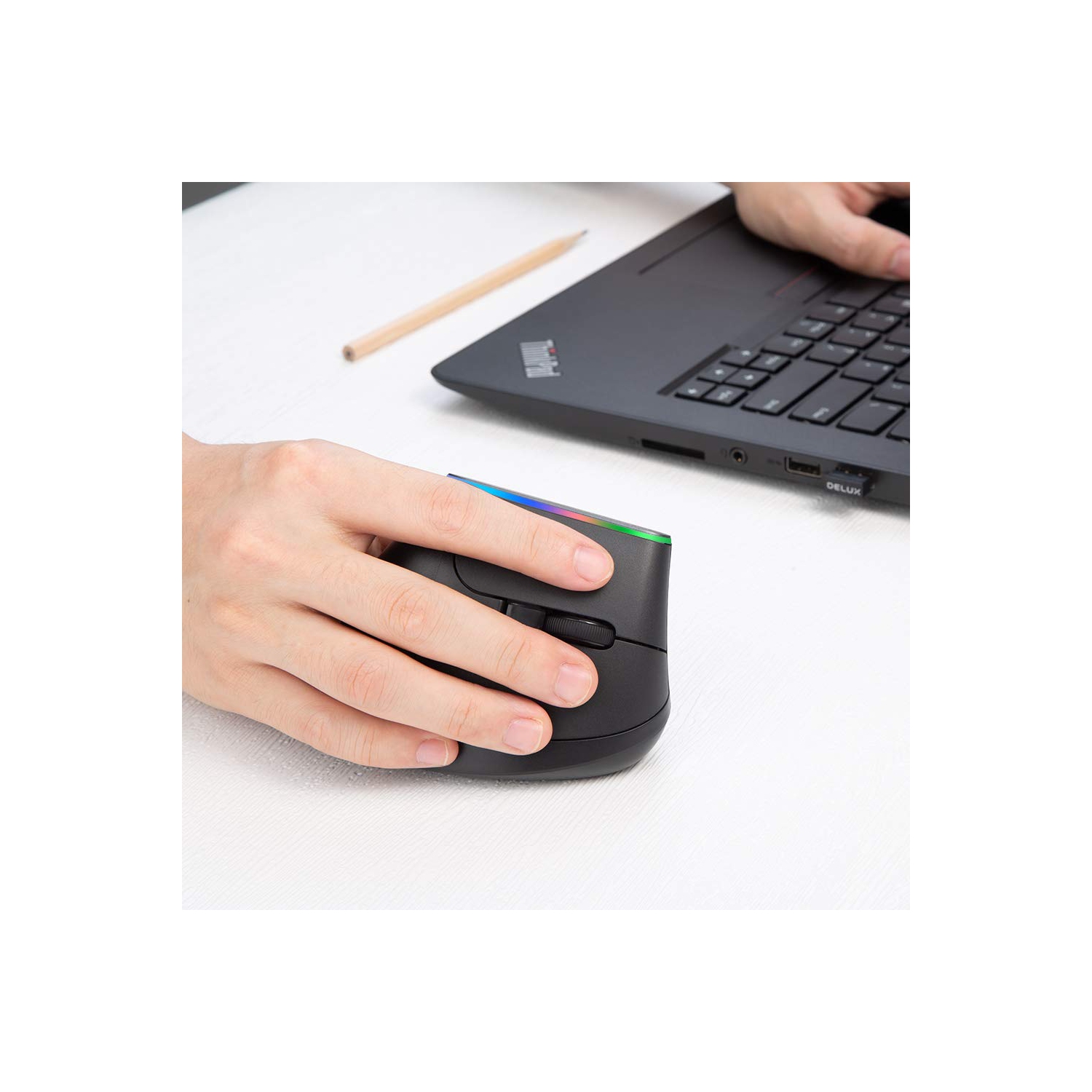 DELUX Wireless Ergonomic Vertical Mouse with 1600DPI, 2.4G Wireless Optical Mouse with USB Receiver, 6 Buttons, Ergo 57 Degr