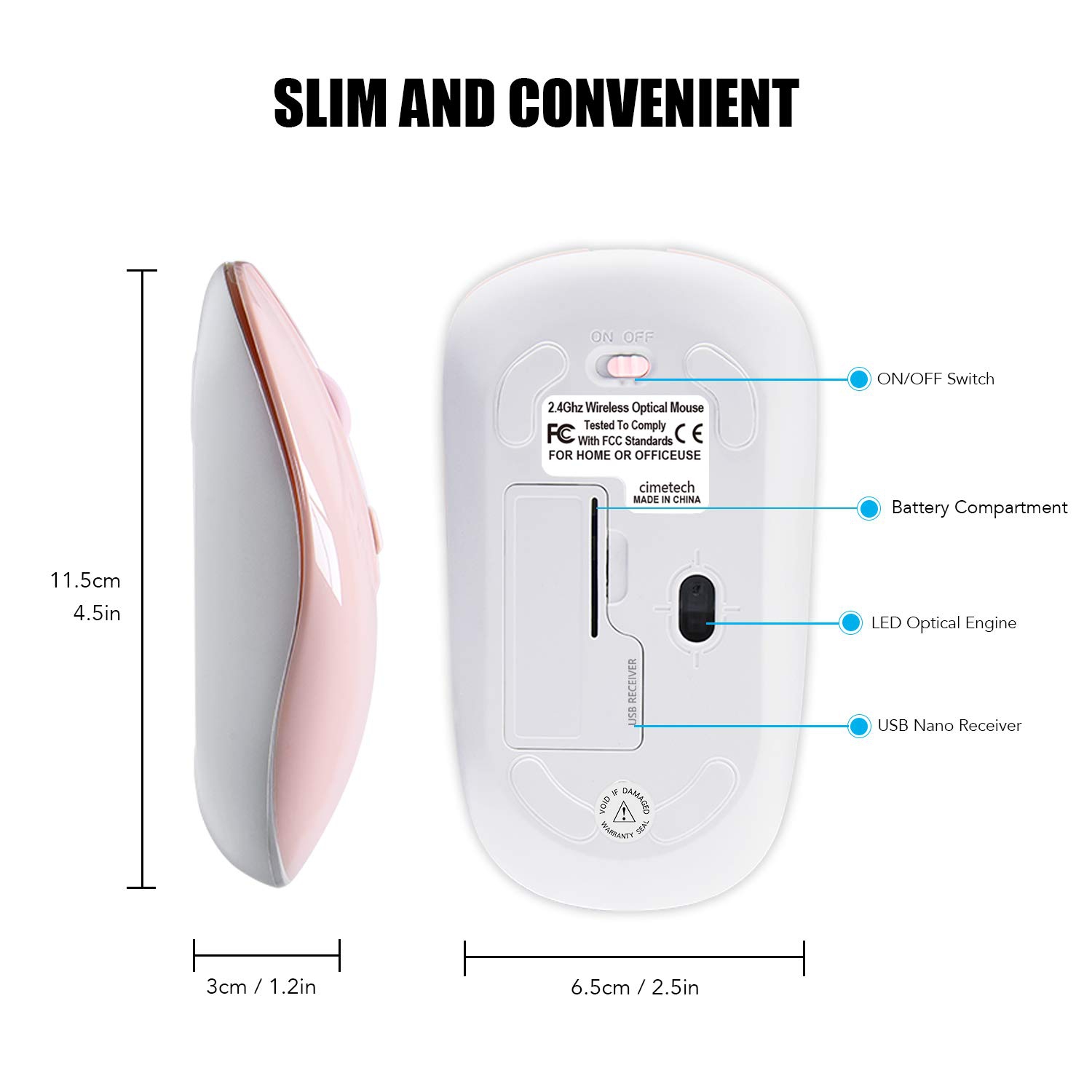 Wireless Computer Mouse, Cimetech Cordless Mouse for Laptop Ergonomic Optical with Nano Receiver USB Mouse for Laptop, Deskb