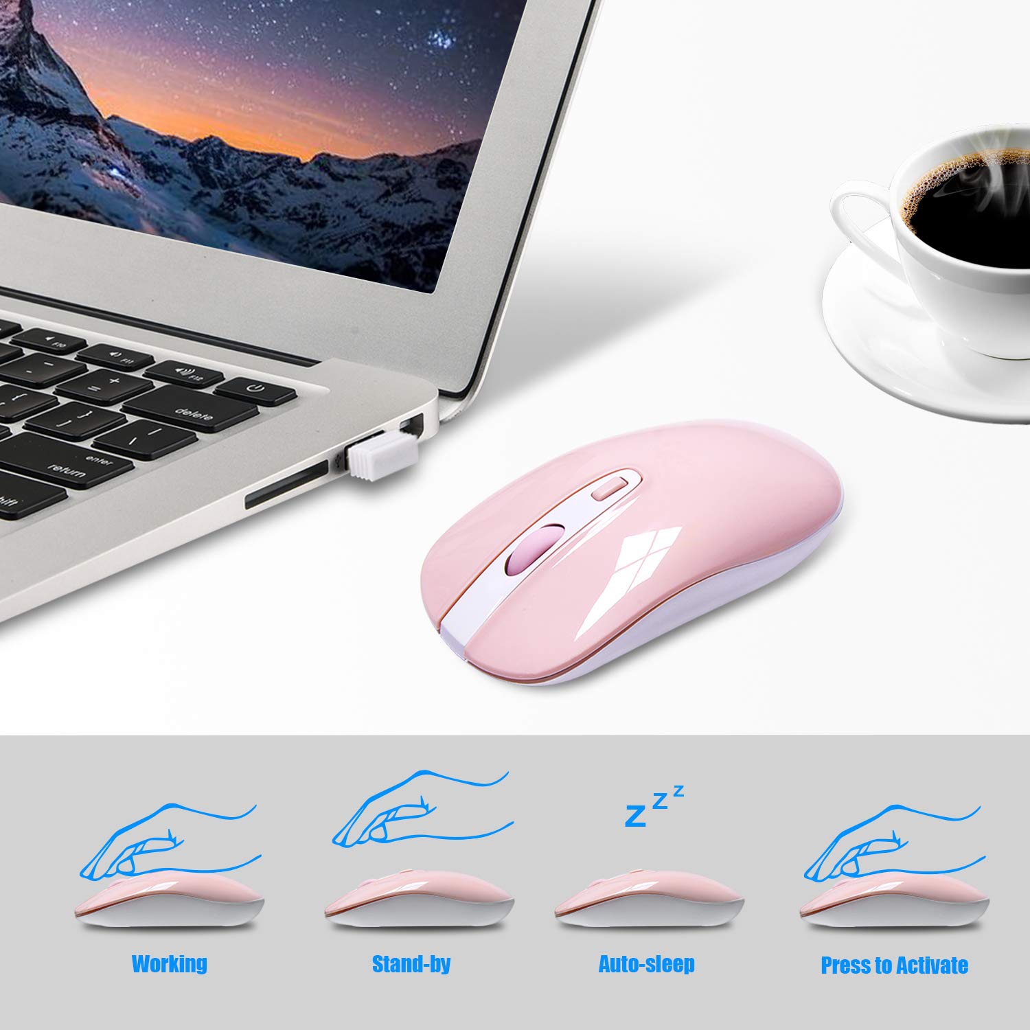 Wireless Computer Mouse, Cimetech Cordless Mouse for Laptop Ergonomic Optical with Nano Receiver USB Mouse for Laptop, Deskb