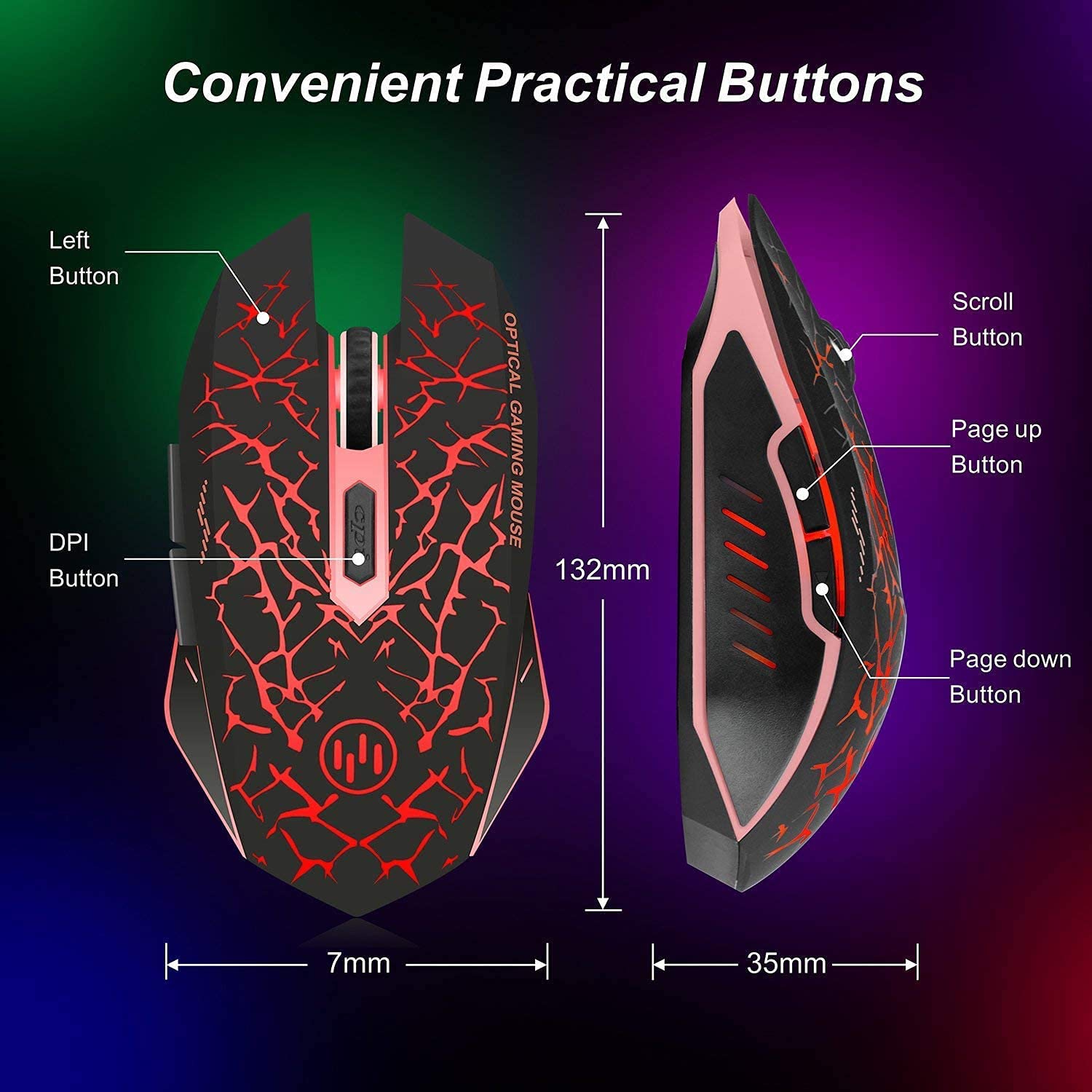 VEGCOO C12 Rechargeable Wireless Gaming Mouse Mice Silent Click Cordless Mouse 7 Smart Buttons PC Gaming Mouse Mice Advanced