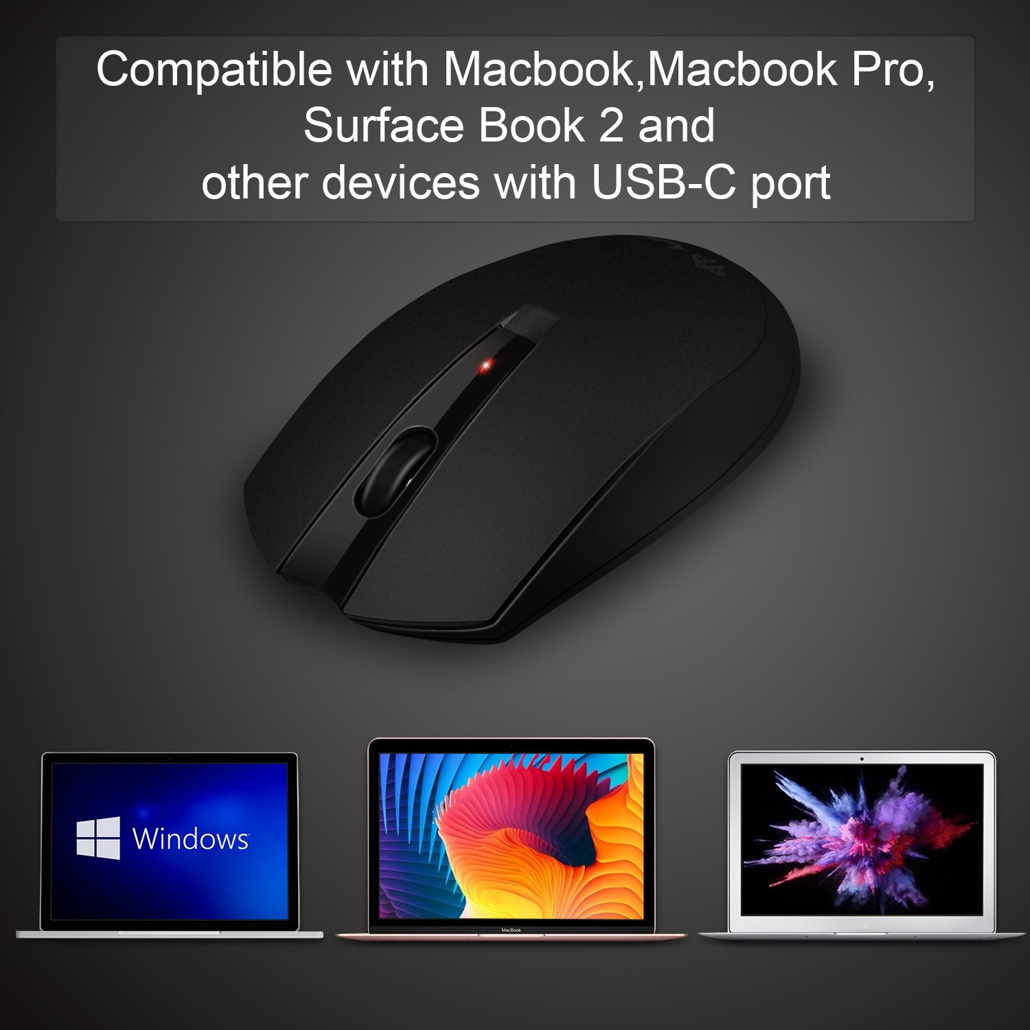 Souris sans fil 2,4 GHz avec récepteur USB pour ordinateur portable -  Rechargeable - Souris sans fil compatible avec Apple MacBook Air/Pro, iPad,  Mac, Chromebook, PC, avec adaptateur USB C (blanc en