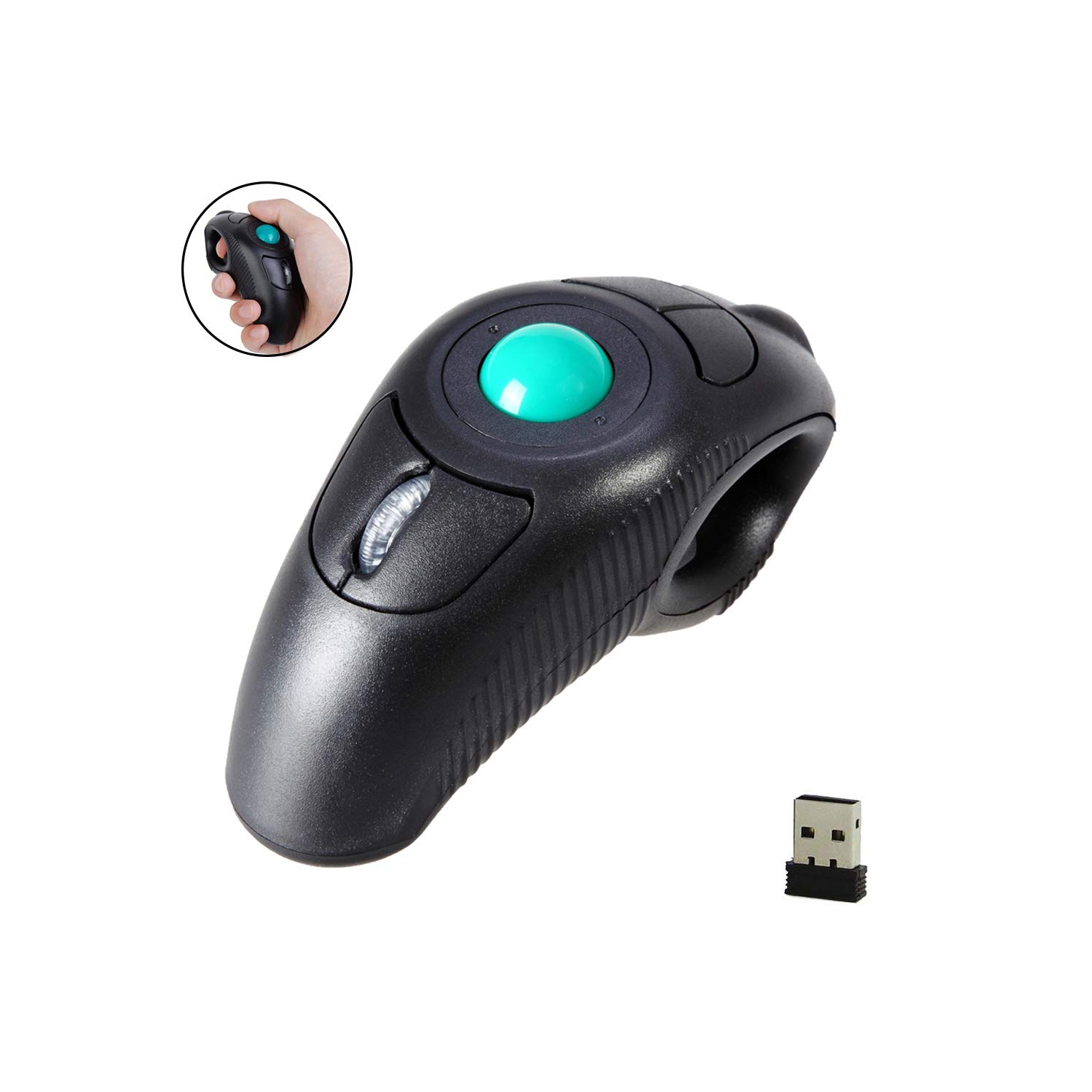 EIGIIS 2.4G Ergonomic Trackball Handheld Finger USB Mouse Wireless Optical Travel DPI Mice for PC Laptop Mac Left and Right