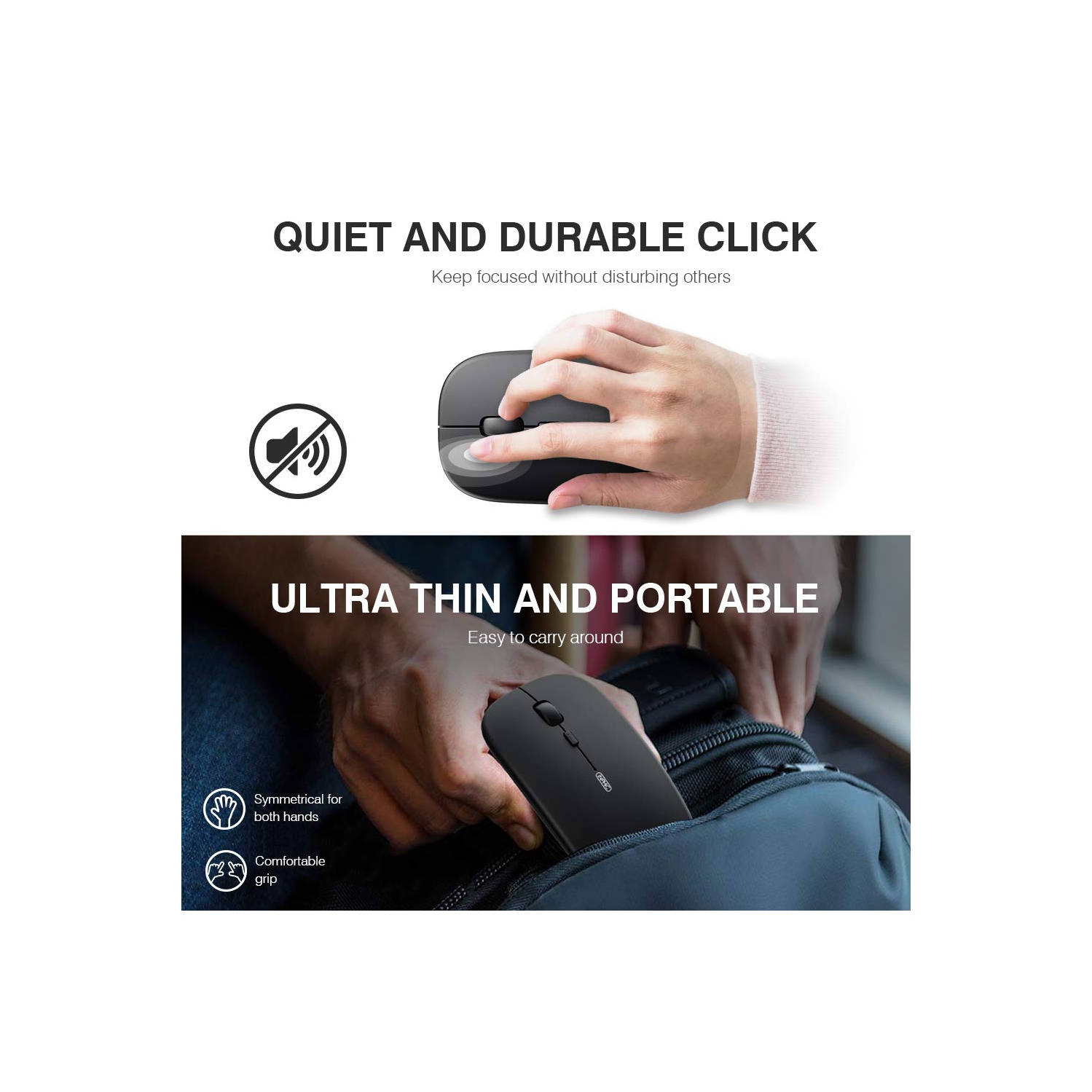 INPHIC Wireless Mouse, Slim Silent Click Rechargeable 2.4G Wireless Mice 1600DPI Mini Optical Portable Travel Cordless Mouse