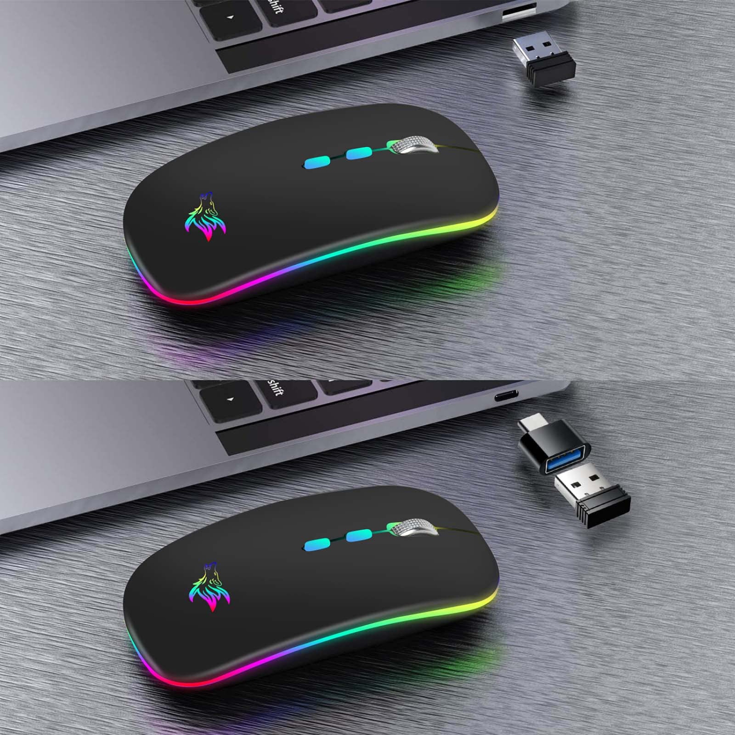 LED Wireless Mouse, Slim Rechargeable Silent Bluetooth Mouse, Portable USB Optical 2.4G Wireless Bluetooth Two Mode Computer