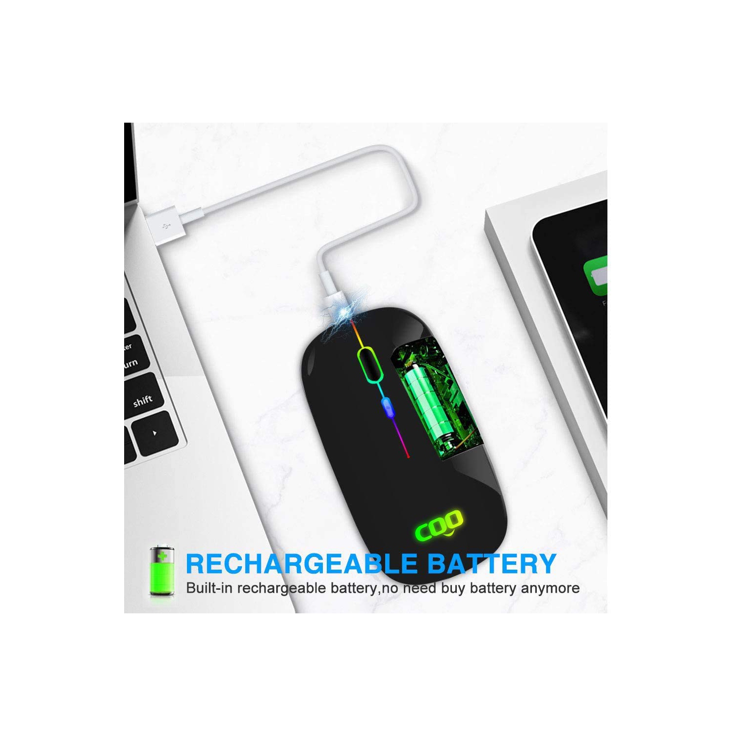 Bluetooth Wireless Mouse, Slim Dual Mode(Bluetooth 4.0 and 2.4G Wireless) Rechargeable Wireless Mouse with 3 Adjustable DPI