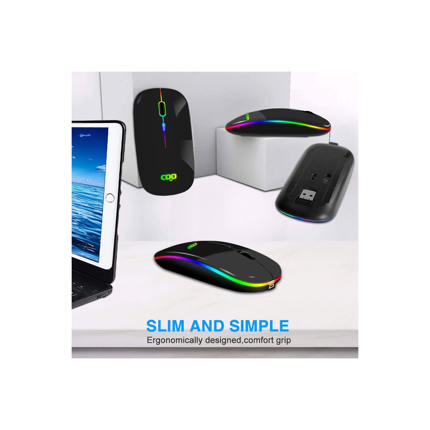 Bluetooth Wireless Mouse, Slim Dual Mode(Bluetooth 4.0 and 2.4G Wireless) Rechargeable Wireless Mouse with 3 Adjustable DPI