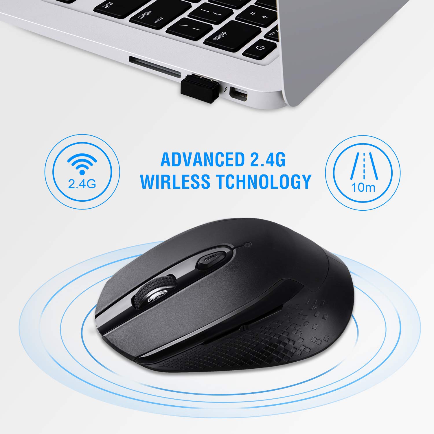 Multifunctional Wireless Mouse, Cimetech 2.4G Cordless Mouse for Laptop with USB Receiver Comfortable Click Computer Mice, 6