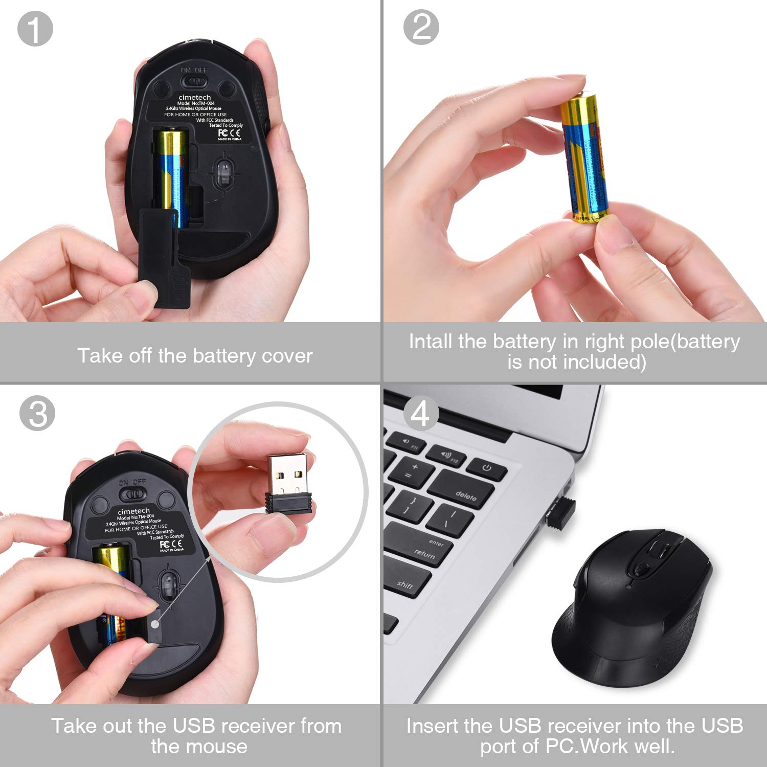 Multifunctional Wireless Mouse, Cimetech 2.4G Cordless Mouse for Laptop with USB Receiver Comfortable Click Computer Mice, 6