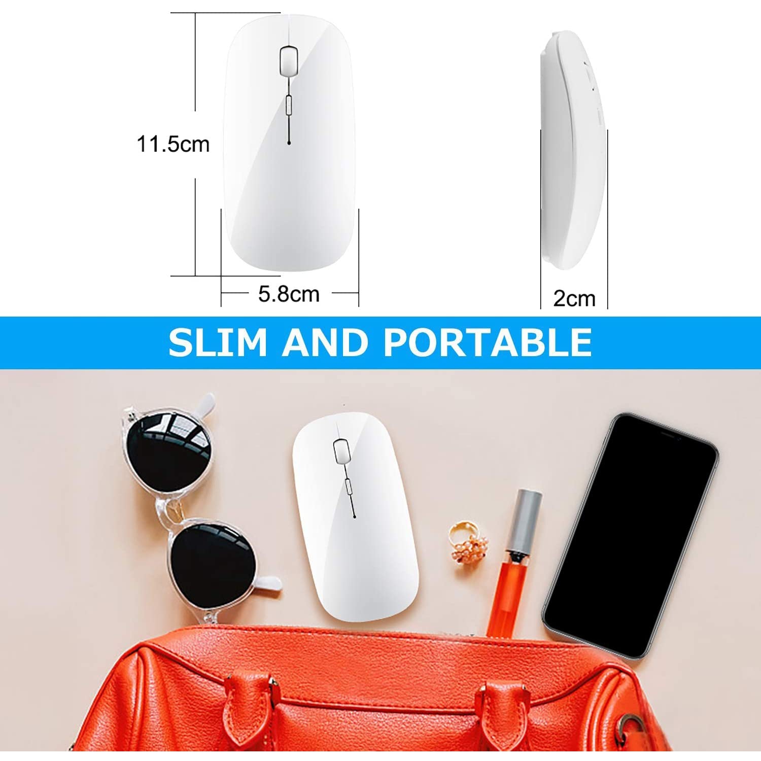 Souris Bluetooth sans fil pour MacBook Pro MacBook Air, souris Bluetooth rechargeable pour iPad Pro Portable PC Blanc