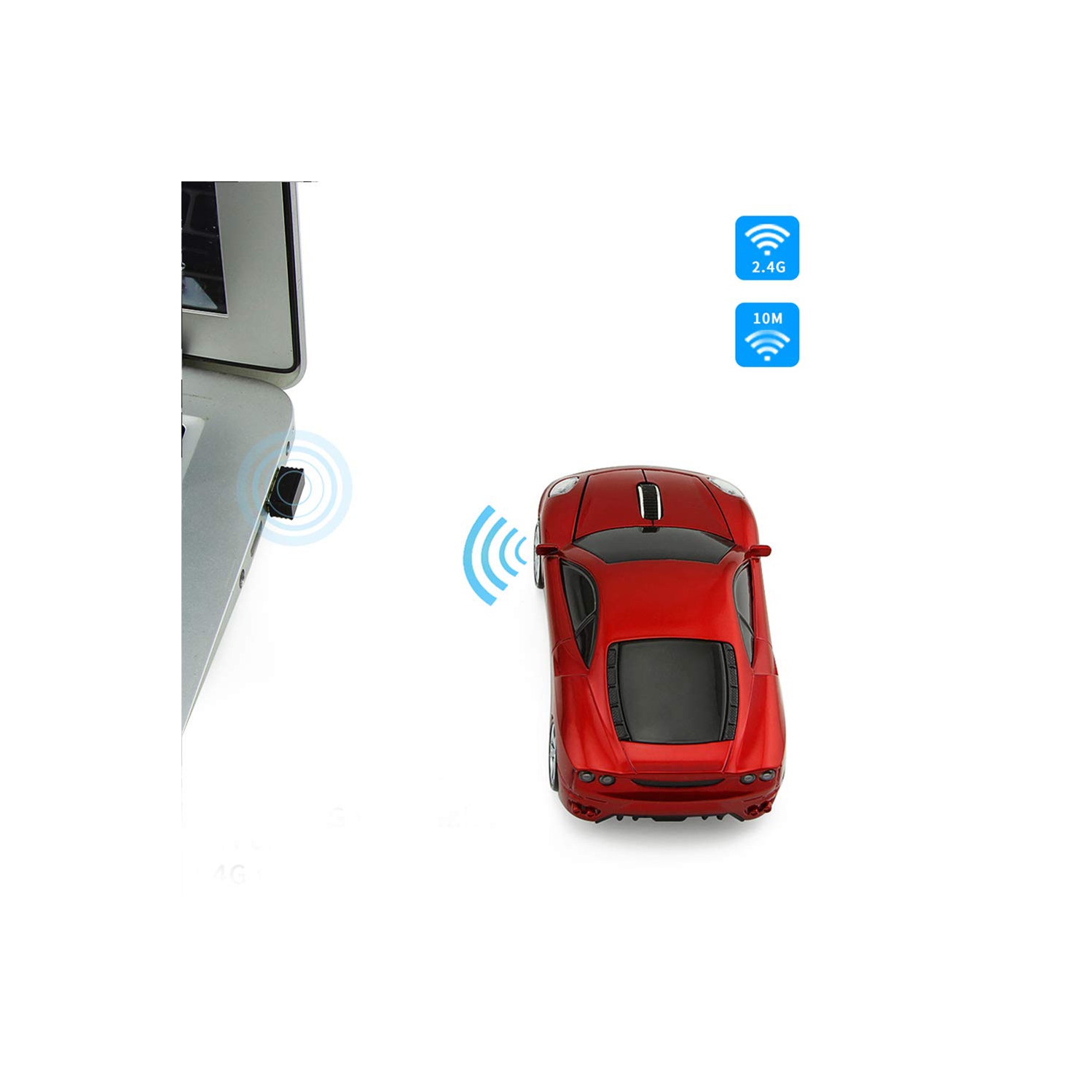 2.4GHz Car Shape Wireless Mouse Optical Cordless Mice with USB Receiver for PC Laptop Computer 1600 DPI 3 Buttons