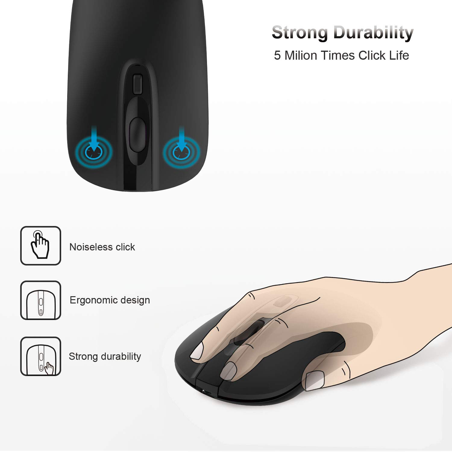Rechargeable Wireless Mouse for Laptop, Cimetech 2.4G Computer Mouse Cordless Optical Mice, Slim Quiet Wireless Mouse with U