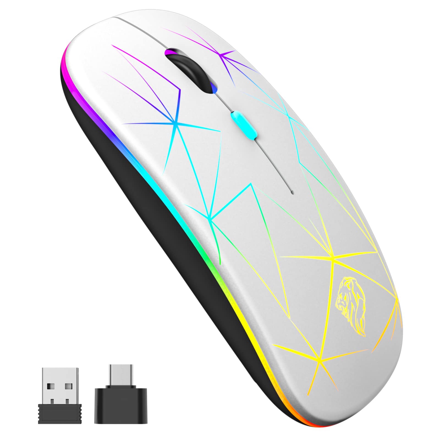 Wireless Mouse,Slim Rechargeable Bluetooth Mouse,Led Dual Mode(Bluetooth 5.1+2.4G) Silent Mouse with USB Receiver and Type C