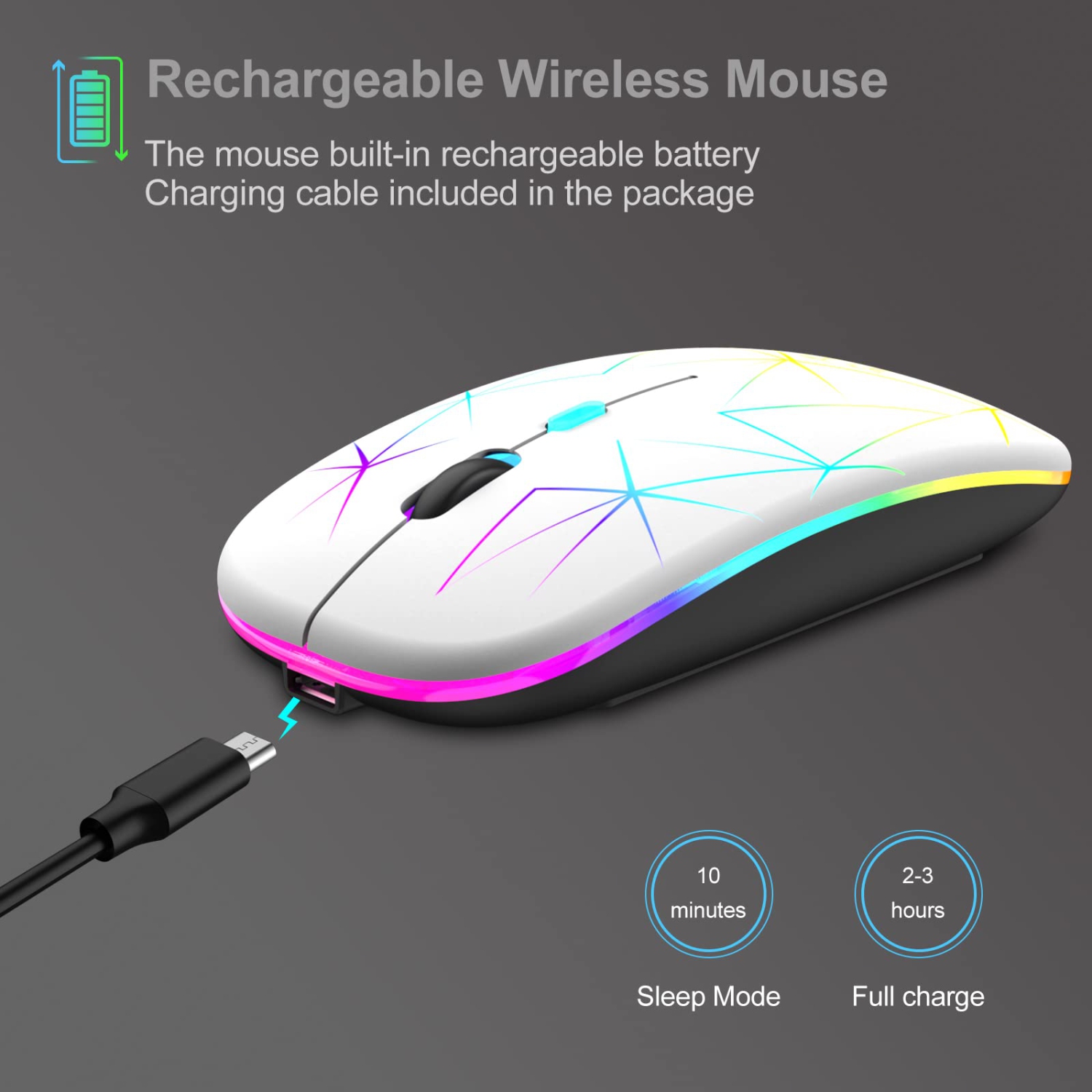 Wireless Mouse,Slim Rechargeable Bluetooth Mouse,Led Dual Mode(Bluetooth 5.1+2.4G) Silent Mouse with USB Receiver and Type C