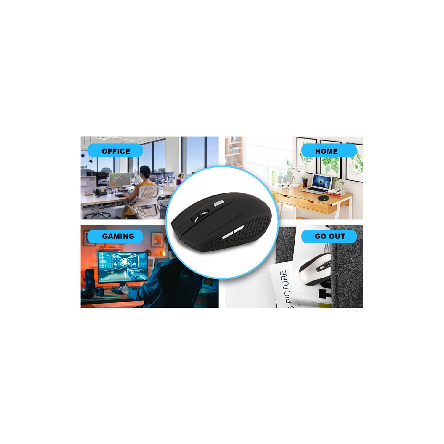 2.4GHz Wireless Bluetooth Mouse, Rechargeable Mute Silent Click Wireless Mouse 1600DPI for Bluetooth Enabled Computer, Lapto