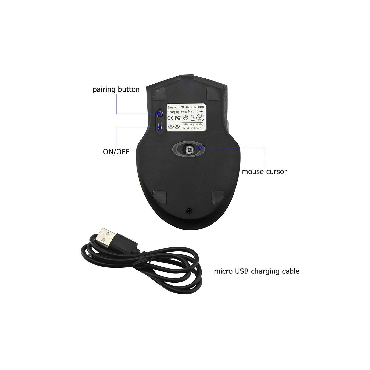 2.4GHz Wireless Bluetooth Mouse, Rechargeable Mute Silent Click Wireless Mouse 1600DPI for Bluetooth Enabled Computer, Lapto