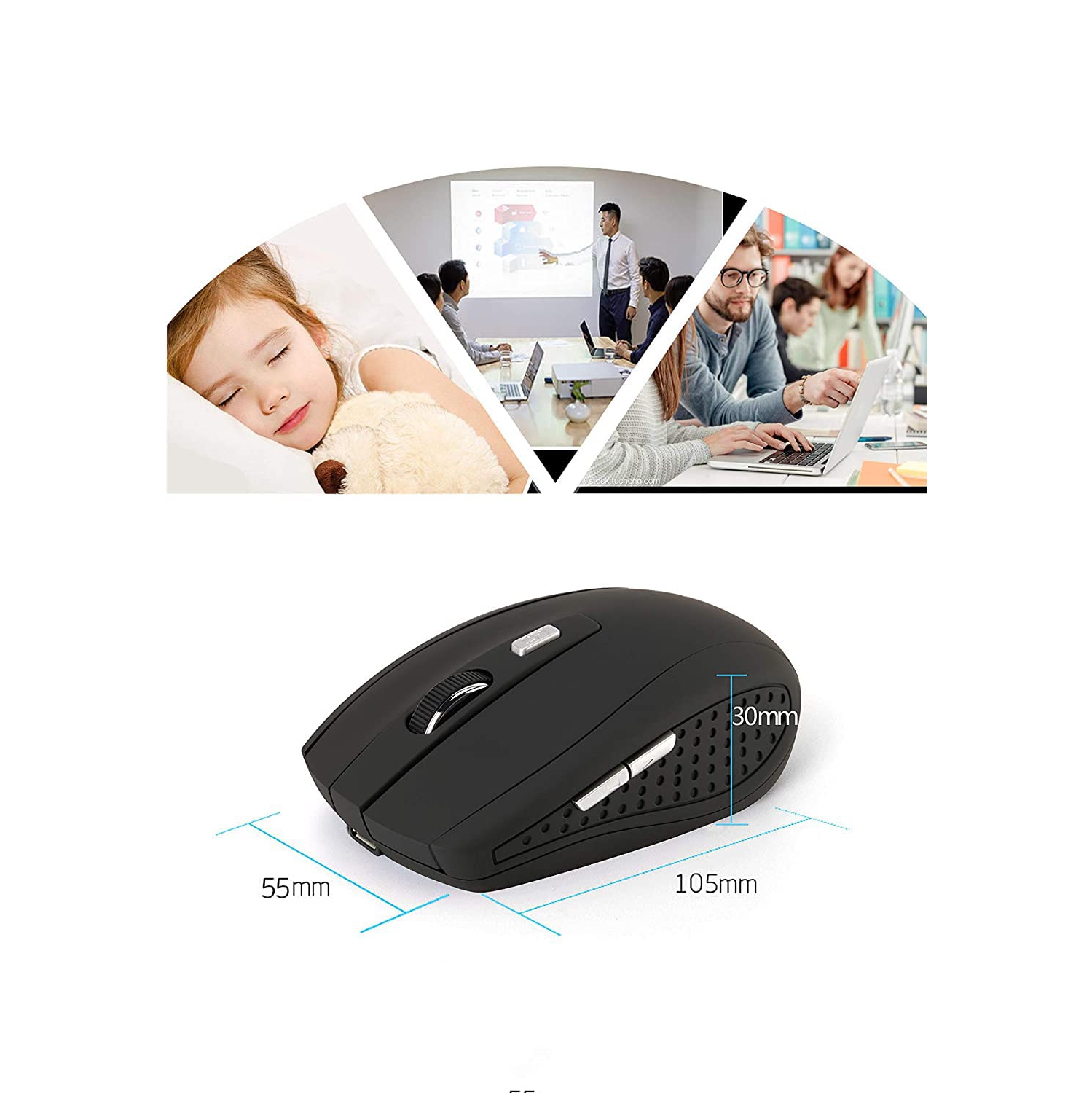 2.4GHz Wireless Bluetooth Mouse, Rechargeable Mute Silent Click Wireless Mouse 1600DPI for Bluetooth Enabled Computer, Lapto