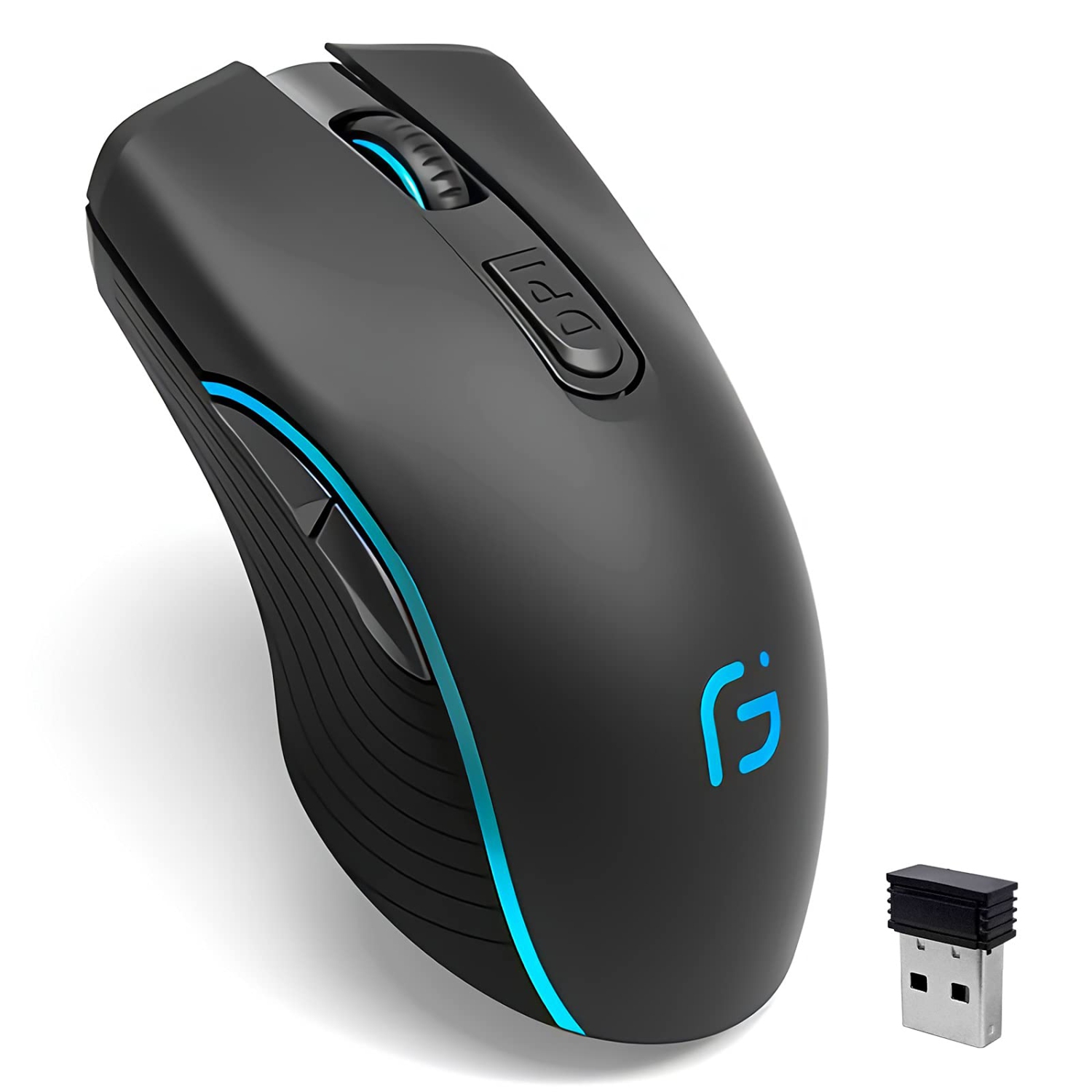 Wireless Gaming Mouse, VEGCOO C8 Silent Click Wireless Rechargeable Mouse with Colorful LED Lights and 2400/1600/1000 DPI fo