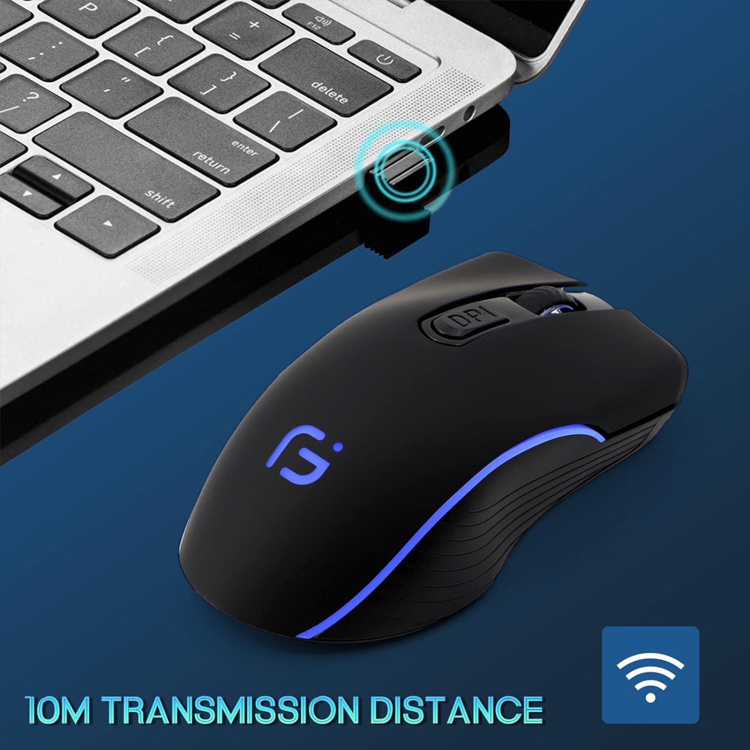 Wireless Gaming Mouse, VEGCOO C8 Silent Click Wireless Rechargeable Mouse with Colorful LED Lights and 2400/1600/1000 DPI fo