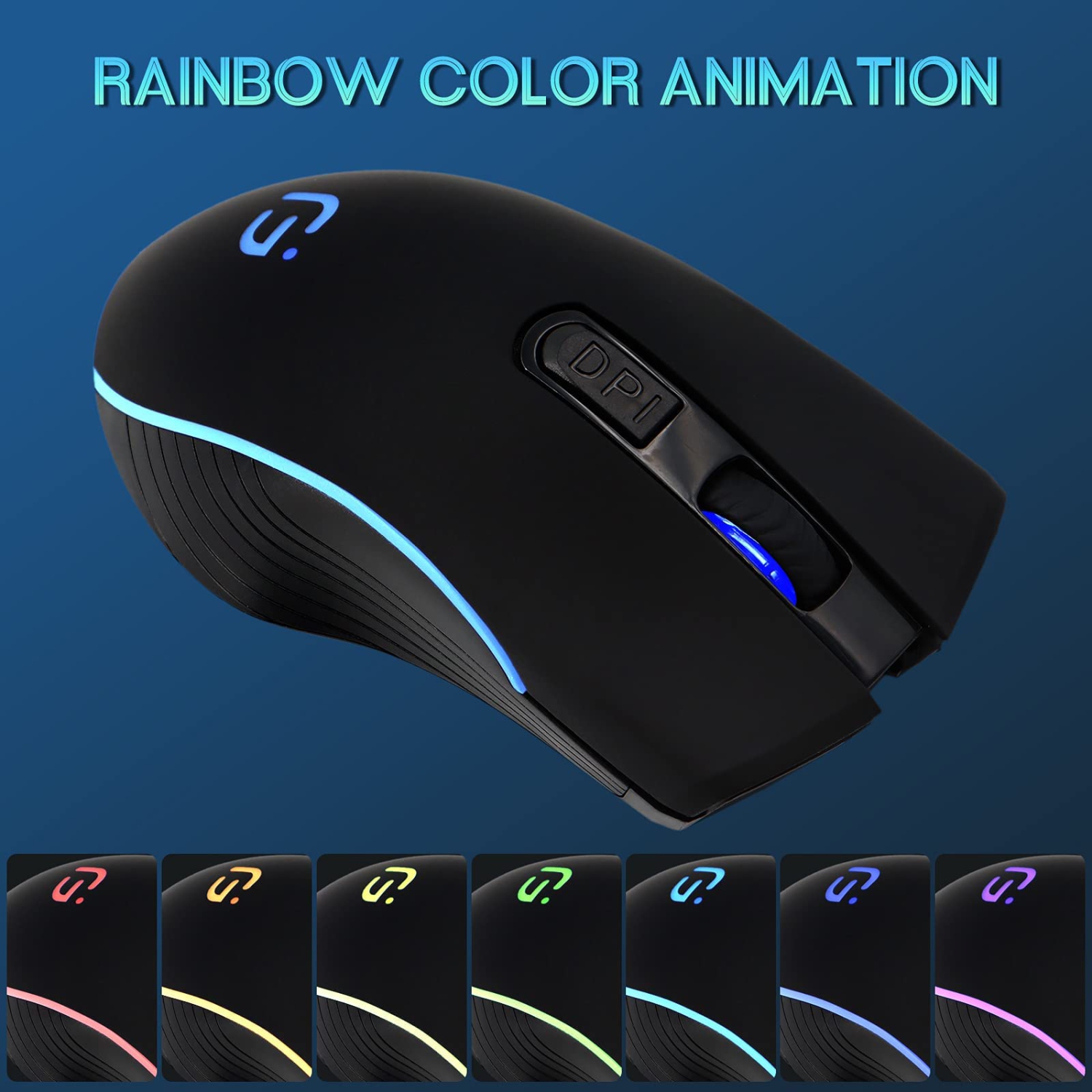 Wireless Gaming Mouse, VEGCOO C8 Silent Click Wireless Rechargeable Mouse with Colorful LED Lights and 2400/1600/1000 DPI fo