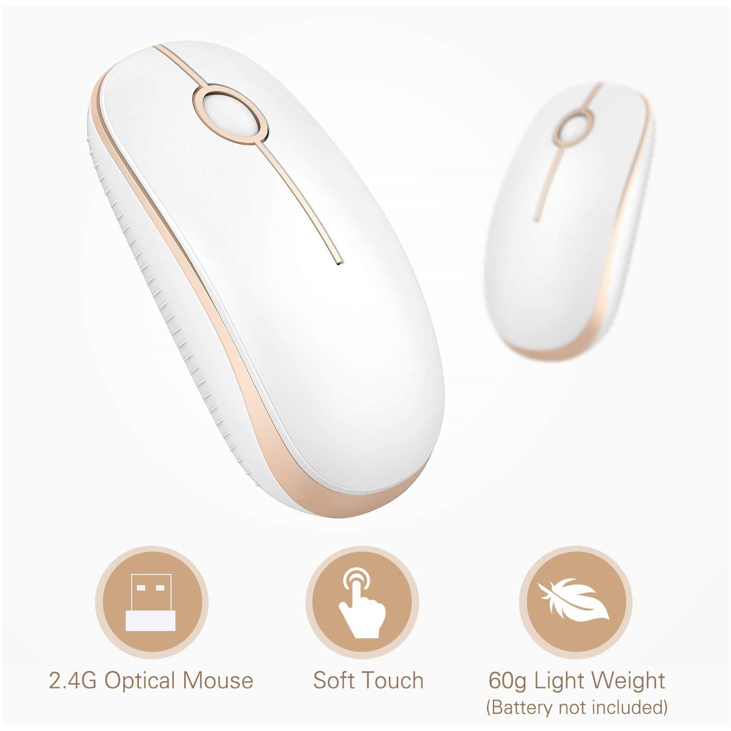 Wireless Mouse, Vssoplor 2.4G Slim Portable Computer Mice with Nano Receiver for Notebook, PC, Laptop, Computer-White and Go