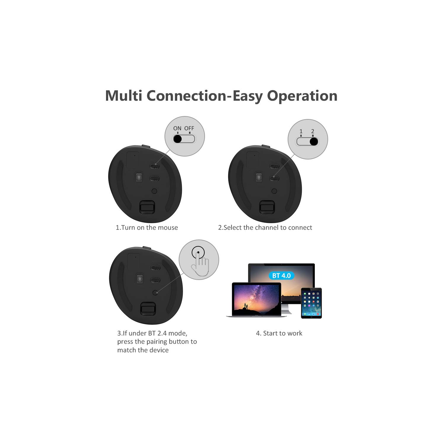 DELUX Wireless Vertical Mouse Rechargeable, 2.4G Small Silent Ergonomic Mouse with BT 4.0, 6 Buttons and 4 Gear DPI, RGB Com
