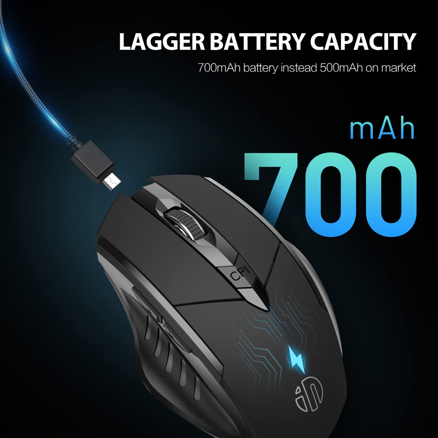 Wireless Mouse, inphic Rechargeable Gaming Mouse with USB Nano Receiver for Notebook, PC, Laptop, Computer, MacBook