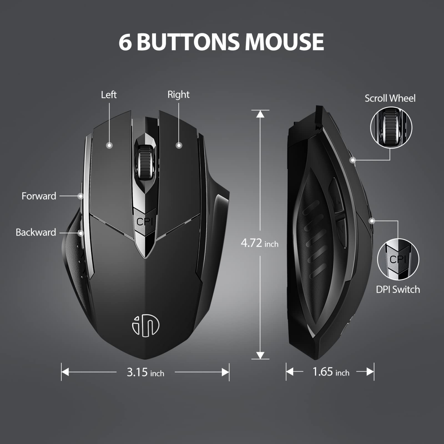 Wireless Mouse, inphic Rechargeable Gaming Mouse with USB Nano Receiver for Notebook, PC, Laptop, Computer, MacBook