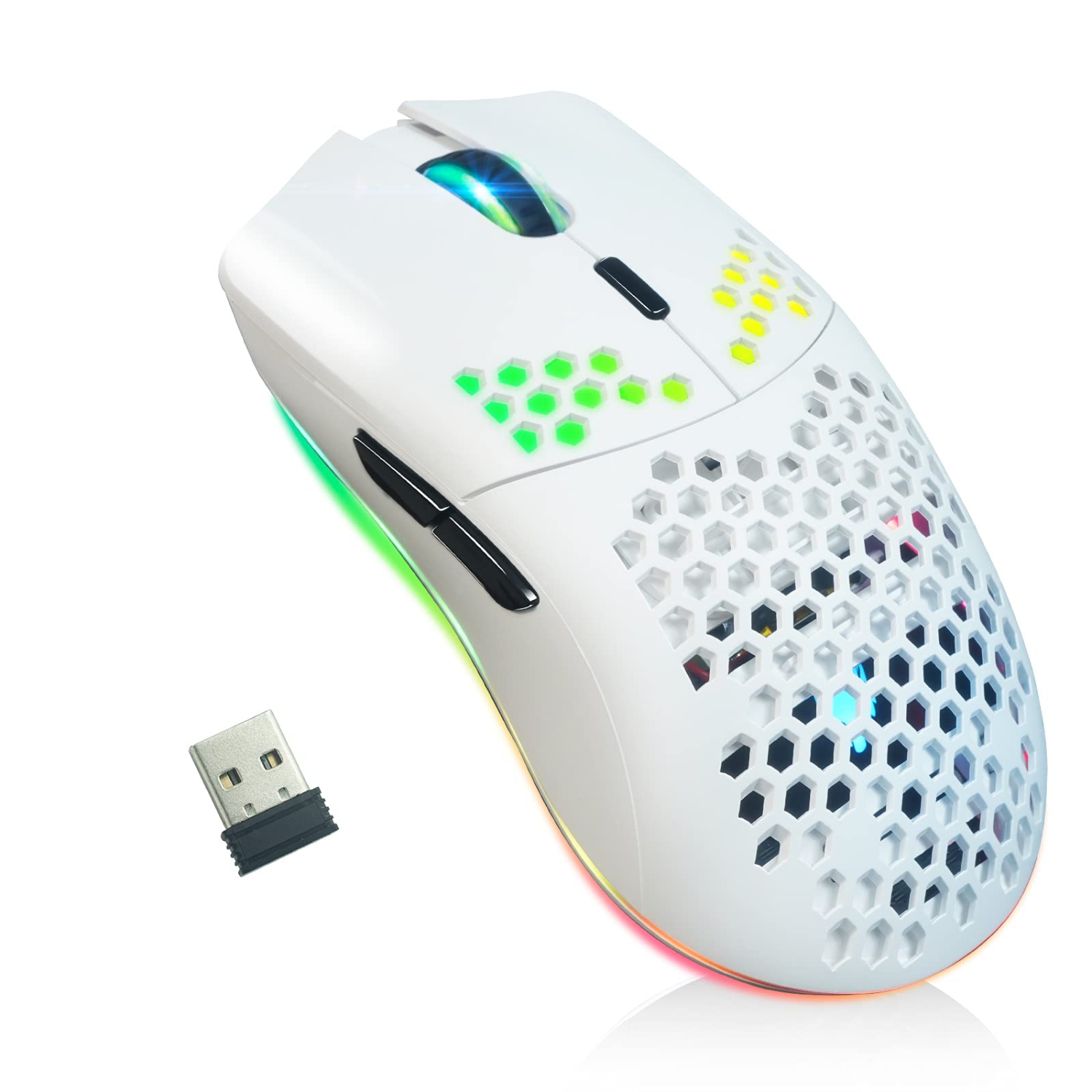 Wireless Gaming Mouse,Computer Mouse with Honeycomb Shell,11 RGB Backlit,3,400 DPI,6 Programmed Buttons,USB Receiver,Power S