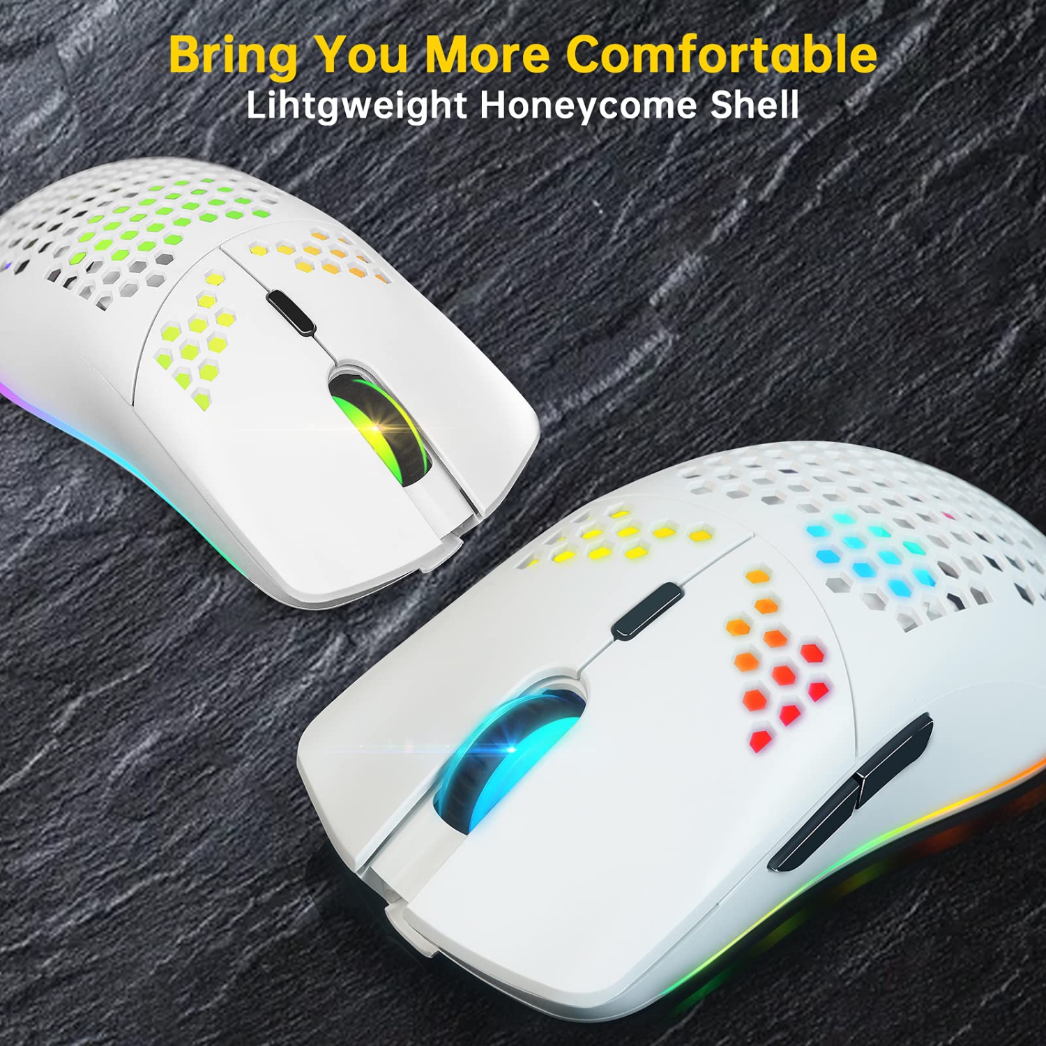 Wireless Gaming Mouse,Computer Mouse with Honeycomb Shell,11 RGB Backlit,3,400 DPI,6 Programmed Buttons,USB Receiver,Power S
