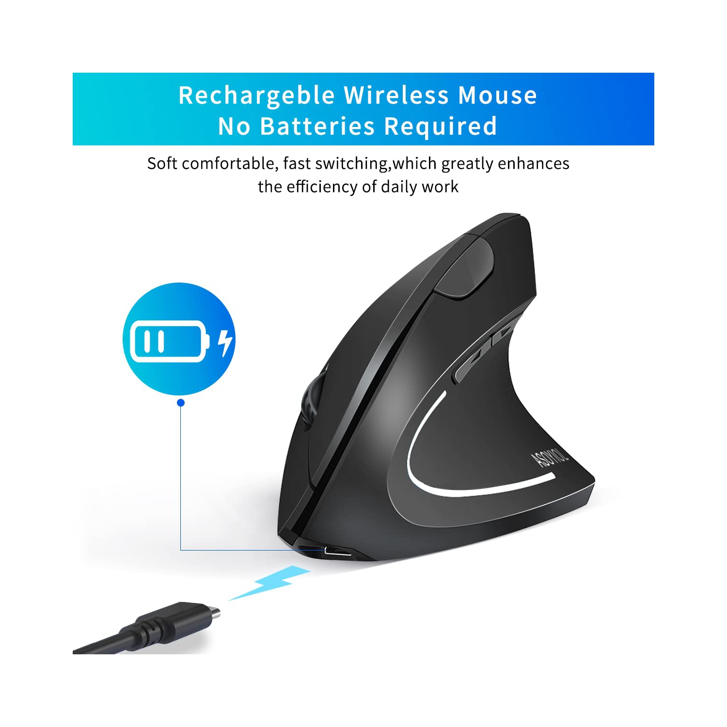 2.4G Wireless Ergonomic Vertical Mouse, DOOMIER Rechargeable Ergonomic Vertical Cordless Optical Mice with USB Receiver, 6 B