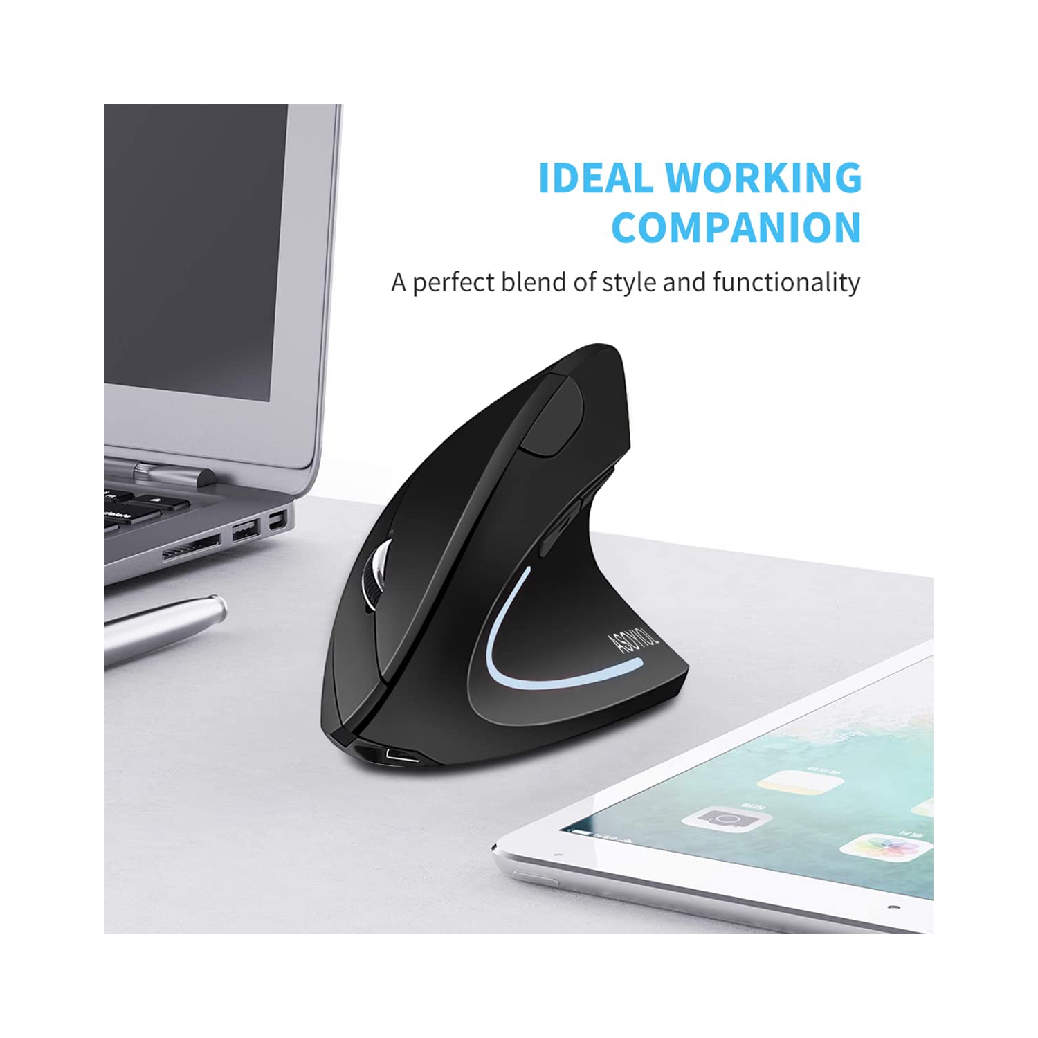 2.4G Wireless Ergonomic Vertical Mouse, DOOMIER Rechargeable Ergonomic Vertical Cordless Optical Mice with USB Receiver, 6 B