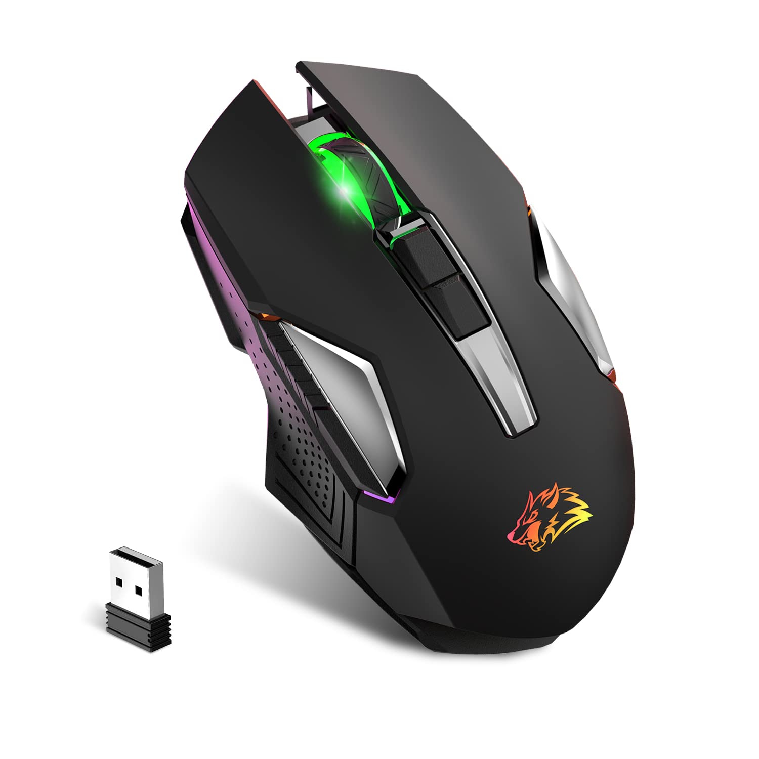 Wireless Gaming Mouse Rechargeable with Rainbow RGB Backlit ,Optical Sensor 3 Level DPI,Ergonomic Gamer Laptop High Performa