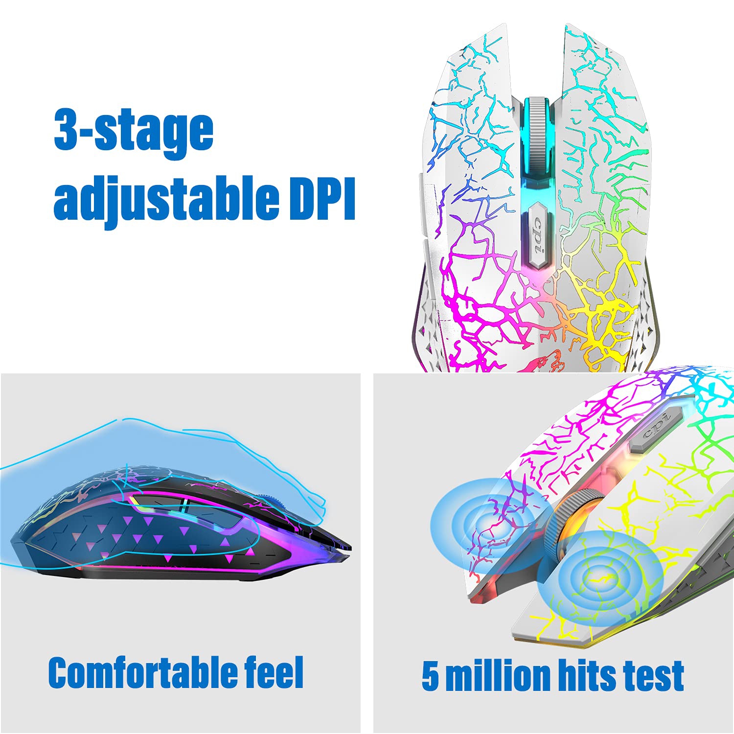 Wireless Keyboard and Mouse,61 Key Rainbow Backlit Gaming Keyboard with Keyboard Wrist Rest,Rechargeable 4000mAh,Mechanical