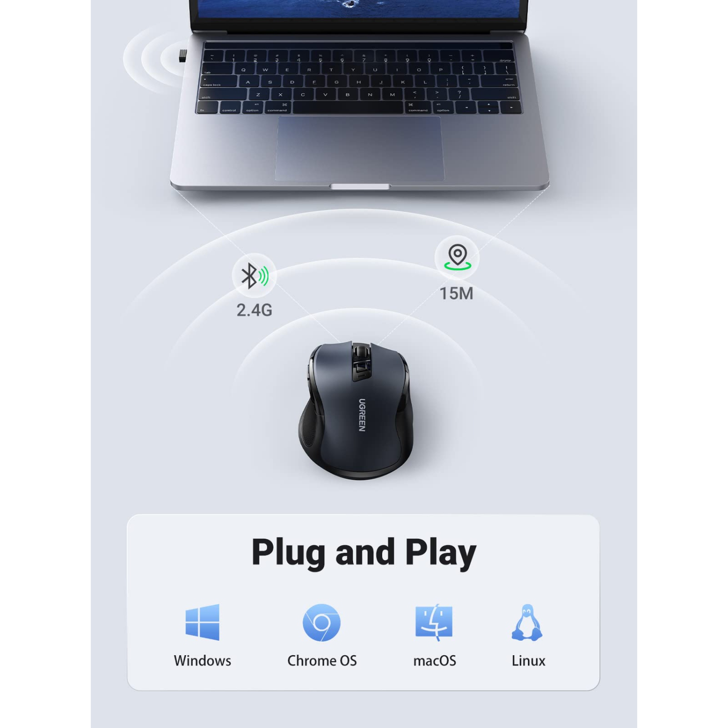 Wireless Computer Mouse for PC Ergonomic Mouse Laptop Mouse 2.4G with 4000 DPI 6 Buttons Auto-Sleep Mode USB Mouse Mac Mode Compatible with Laptop