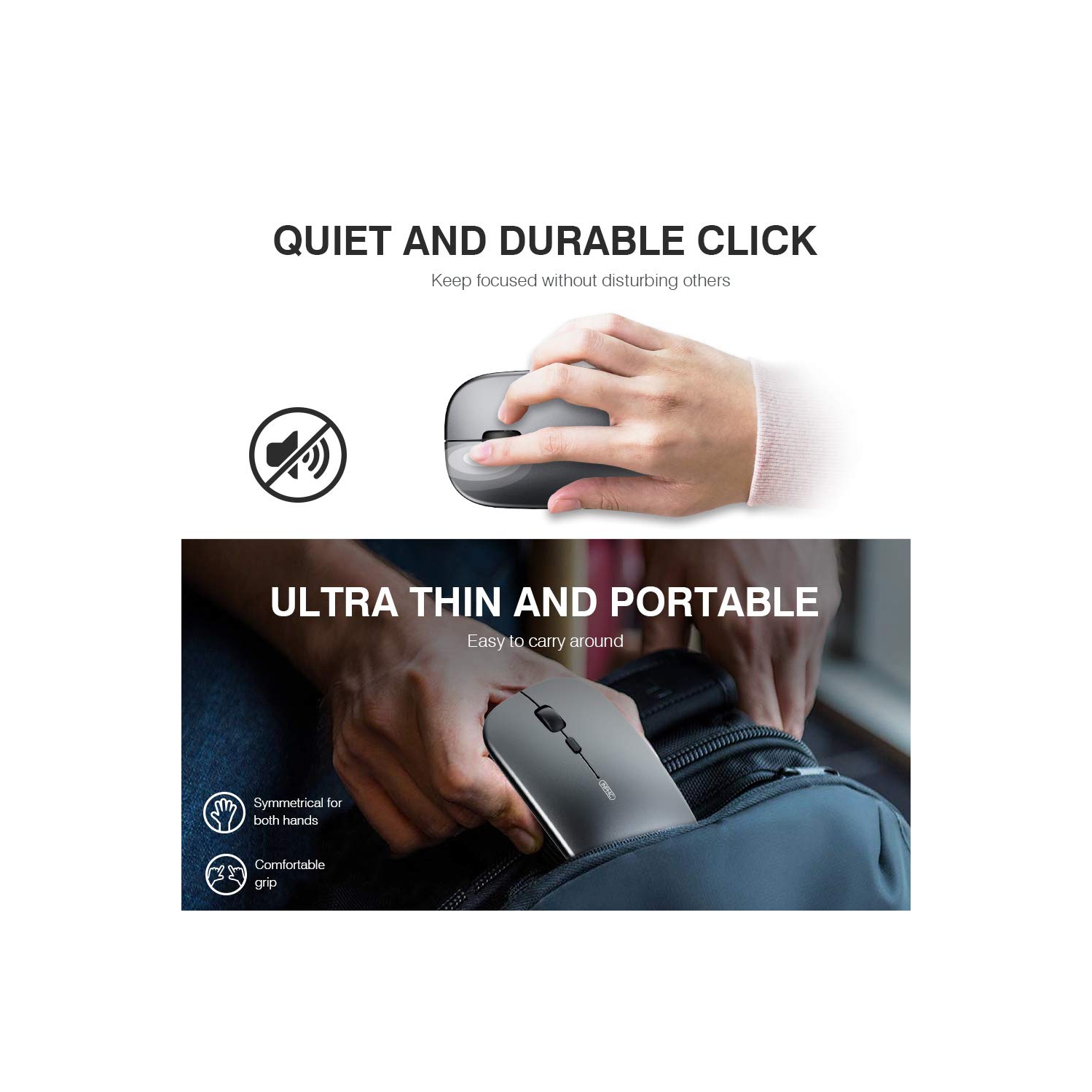 INPHIC Silent Wireless Mouse, Upgraded: Battery Level Visible , Ultra Slim 2.4G Rechargeable Cordless Mouse Computer Mice 1