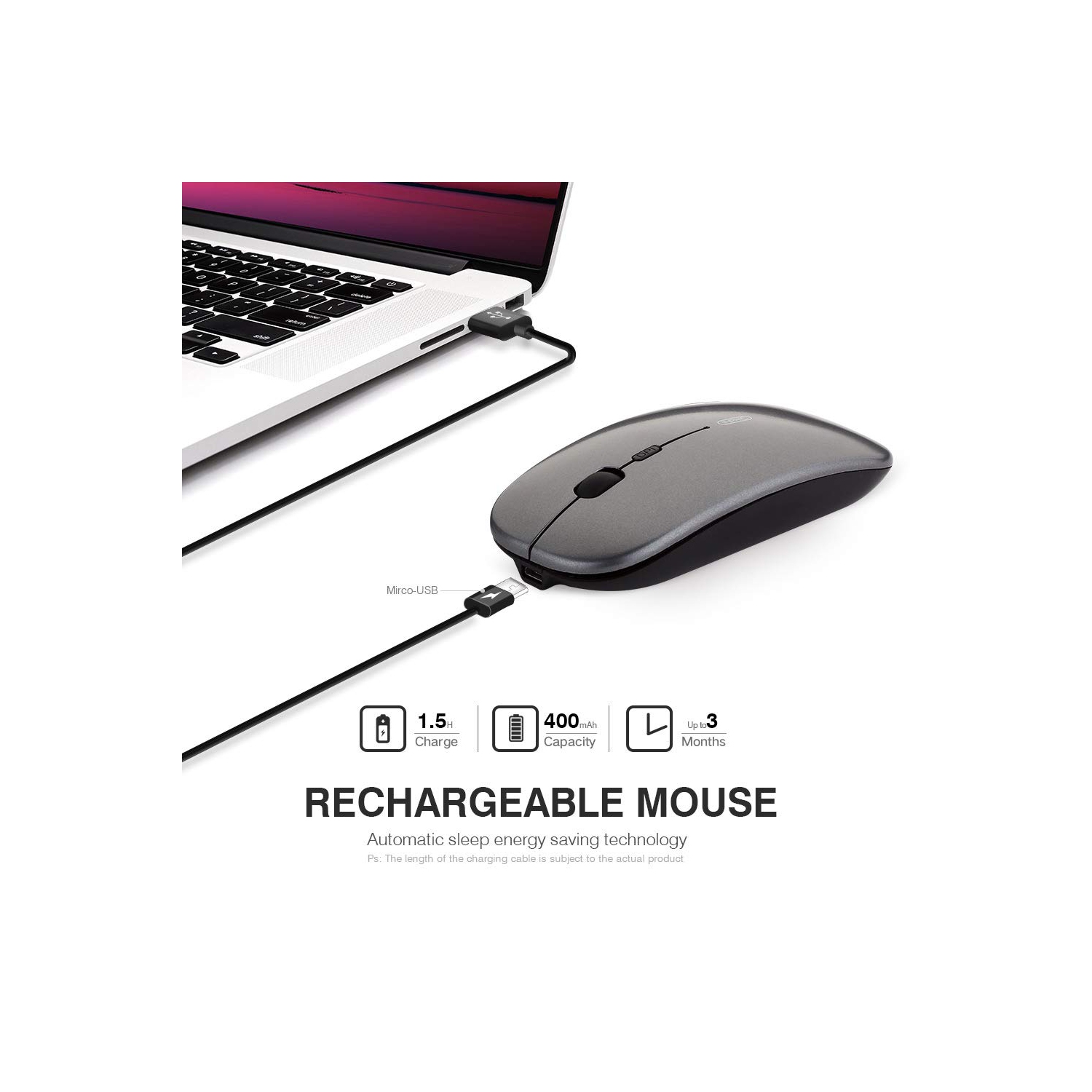 INPHIC Silent Wireless Mouse, Upgraded: Battery Level Visible , Ultra Slim 2.4G Rechargeable Cordless Mouse Computer Mice 1