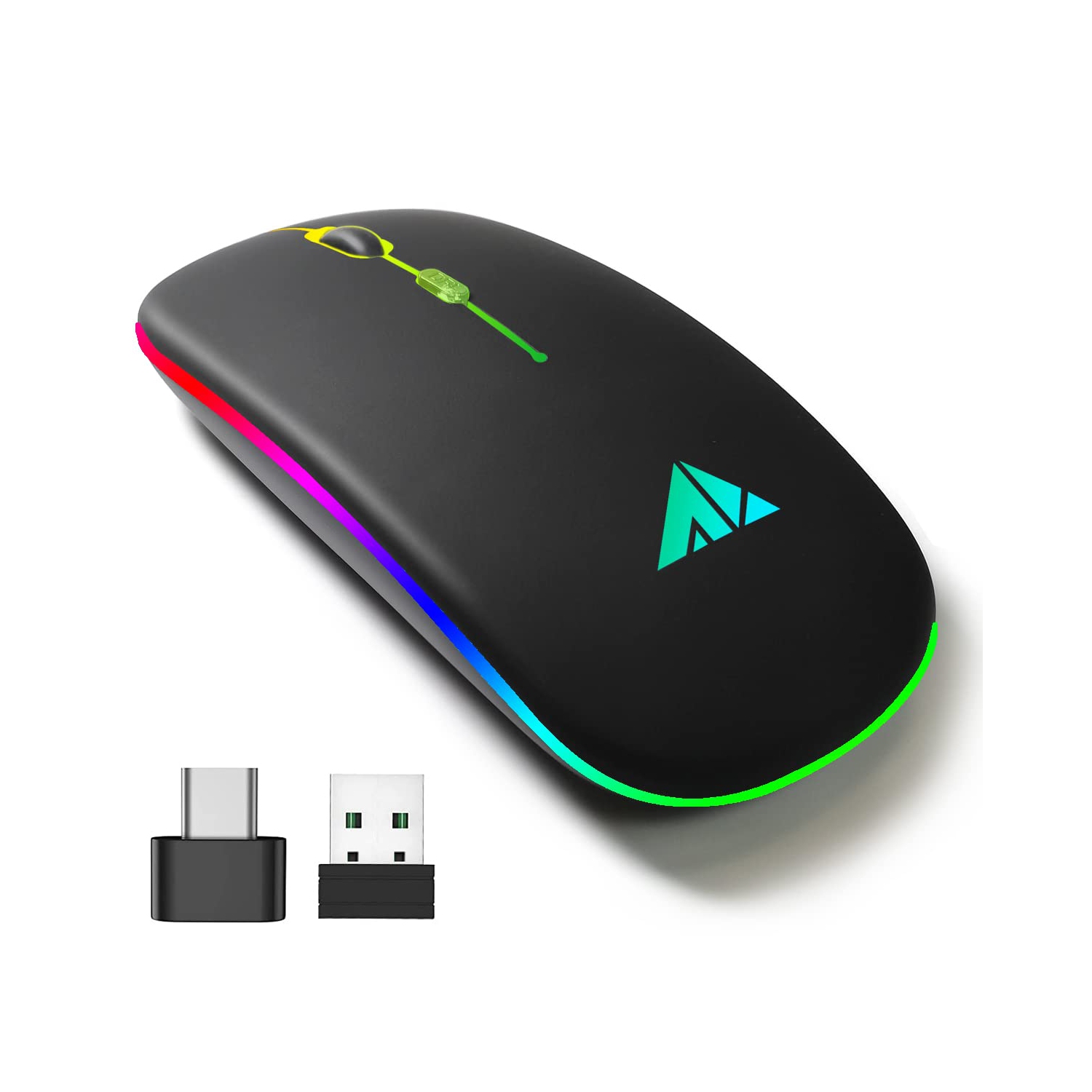 AUPHIL LED Wireless Mouse Have Dual Mode with Bluetooth 5.1 and 2.4G Wireless, Rechargeable Cordless Mouse with 3DPI for Lap