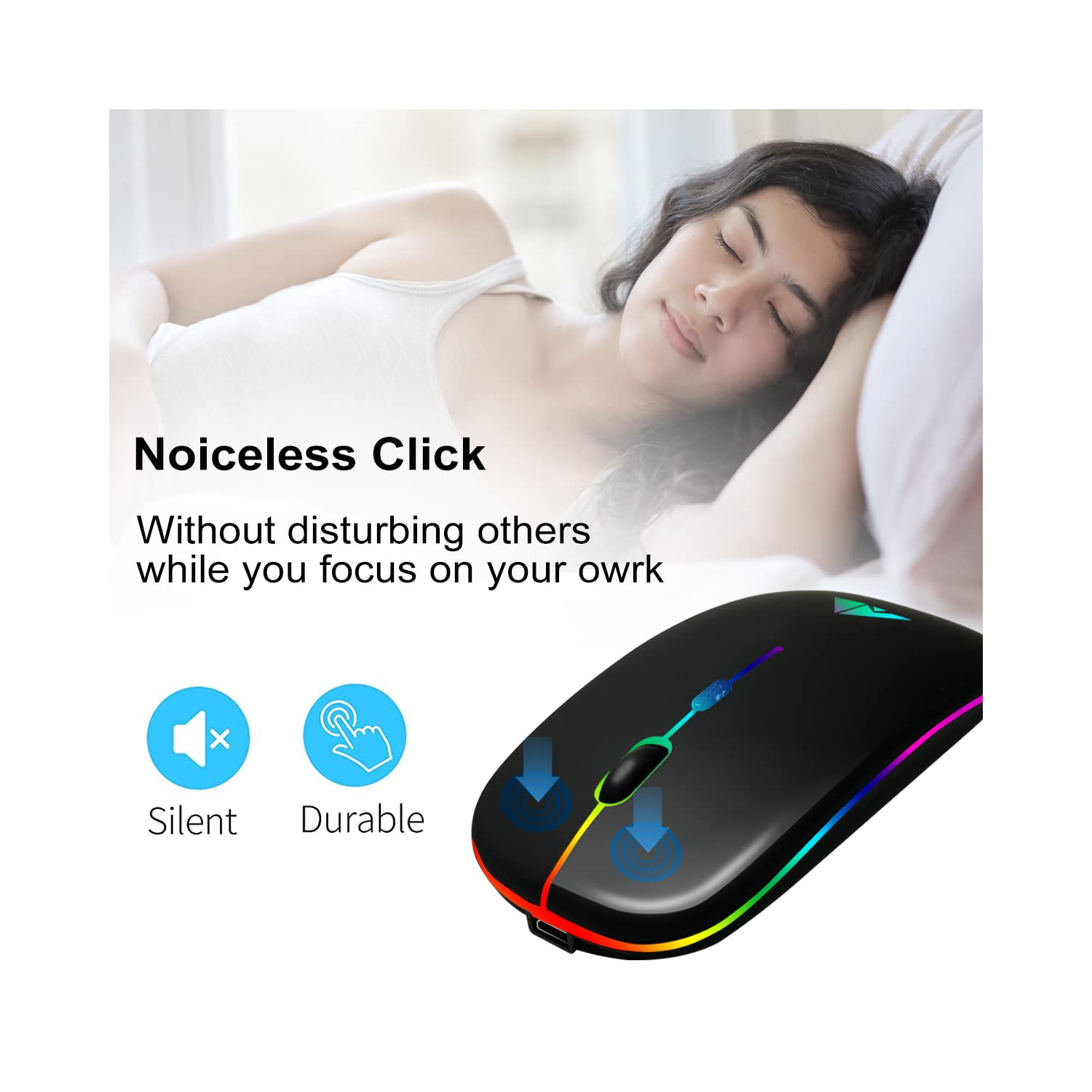 AUPHIL LED Wireless Mouse Have Dual Mode with Bluetooth 5.1 and 2.4G Wireless, Rechargeable Cordless Mouse with 3DPI for Lap