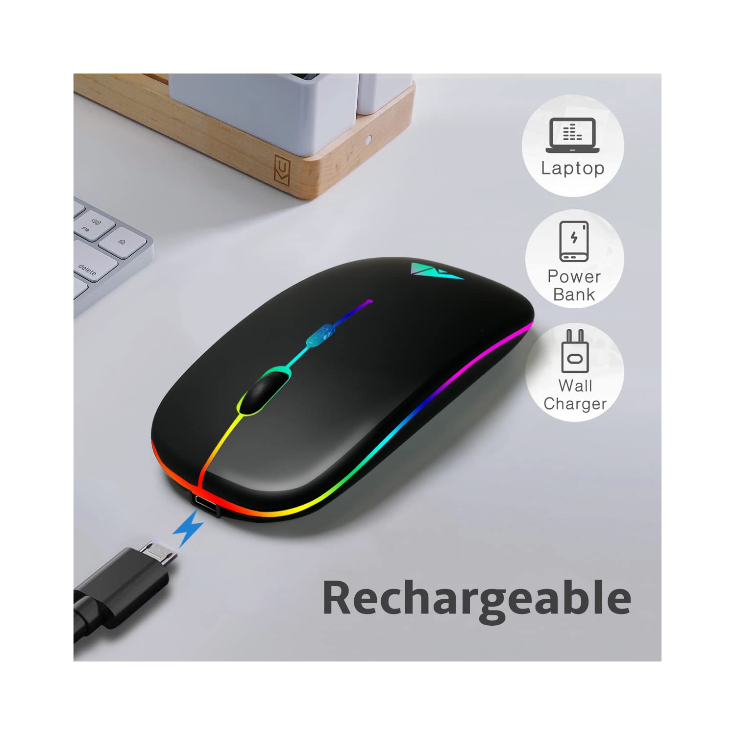 AUPHIL LED Wireless Mouse Have Dual Mode with Bluetooth 5.1 and 2.4G Wireless, Rechargeable Cordless Mouse with 3DPI for Lap