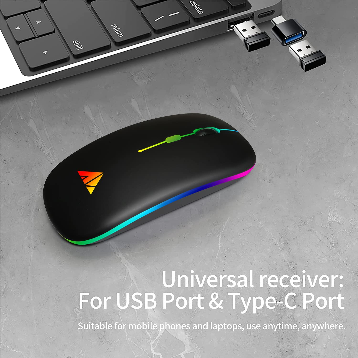 AUPHIL LED Wireless Mouse Have Dual Mode with Bluetooth 5.1 and 2.4G Wireless, Rechargeable Cordless Mouse with 3DPI for Lap